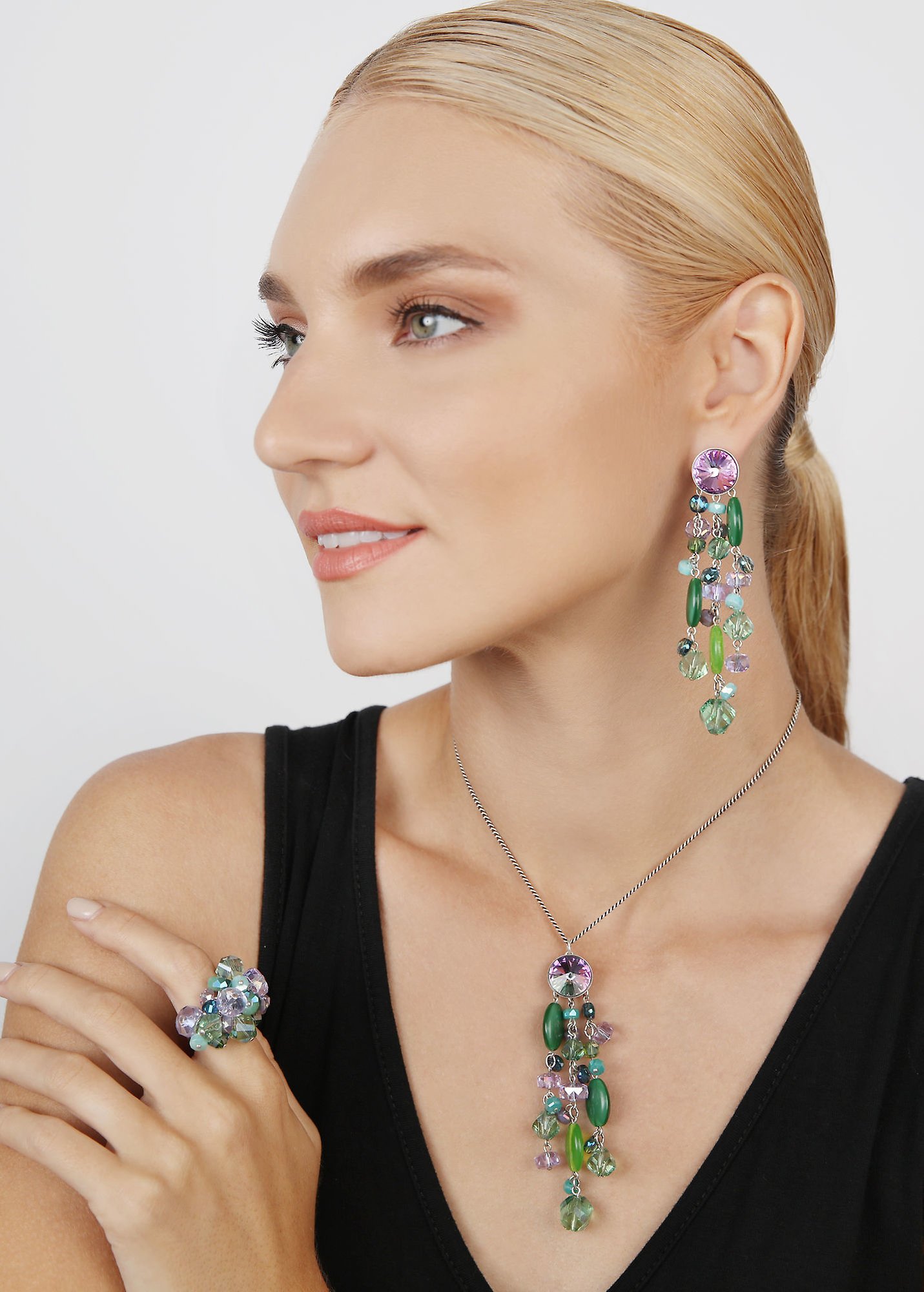 image for Earring Stud Dangling Jelly Flow Green / Lila  