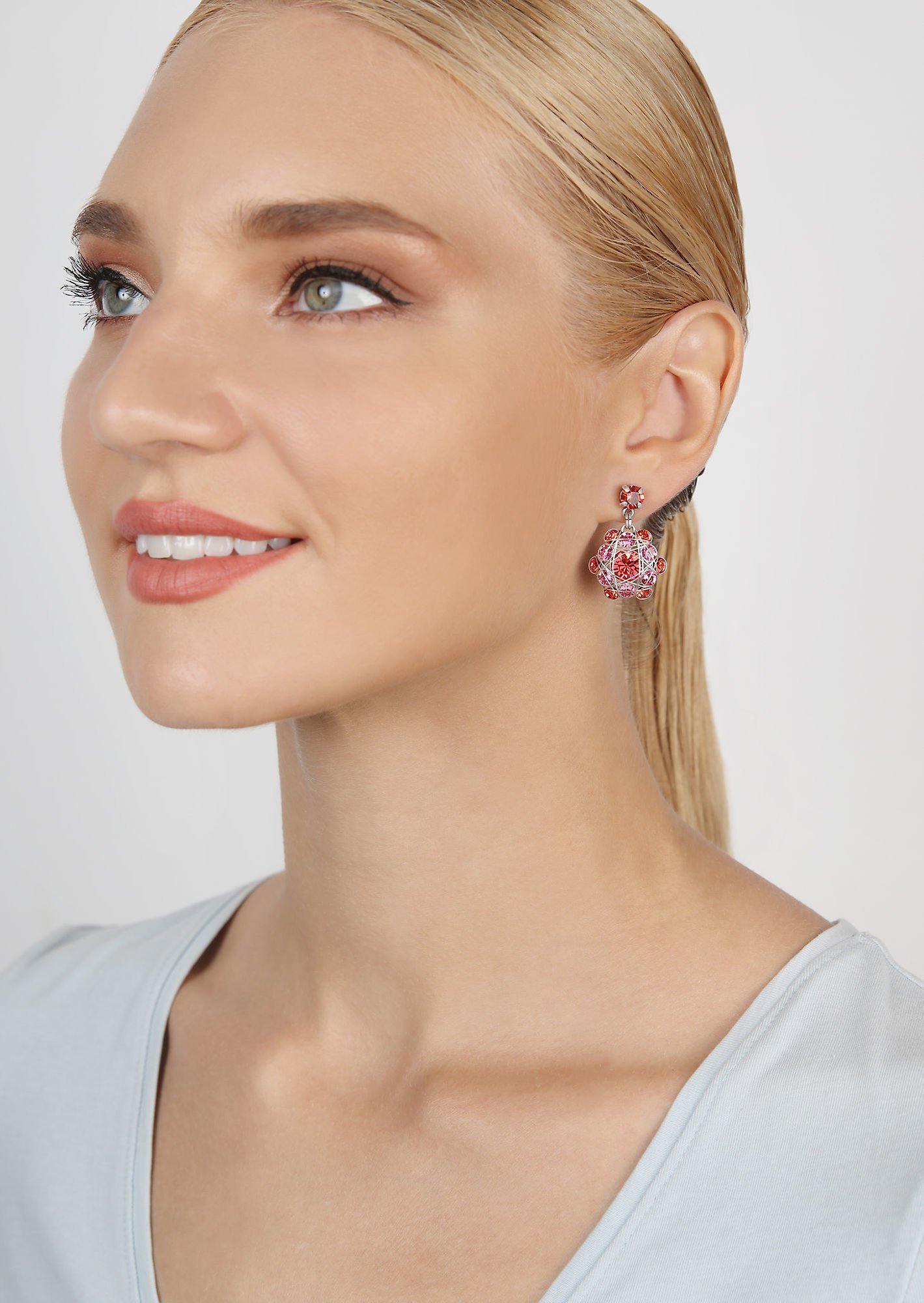 image for Earring Stud Dangling Bended Lights Coralline / Pink  