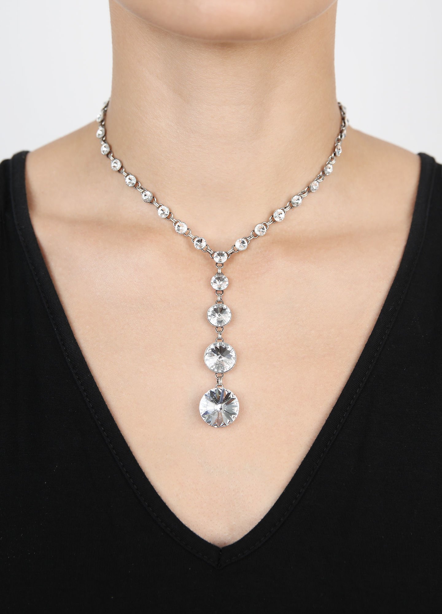 image for Necklace-Y Rivoli White crystal 