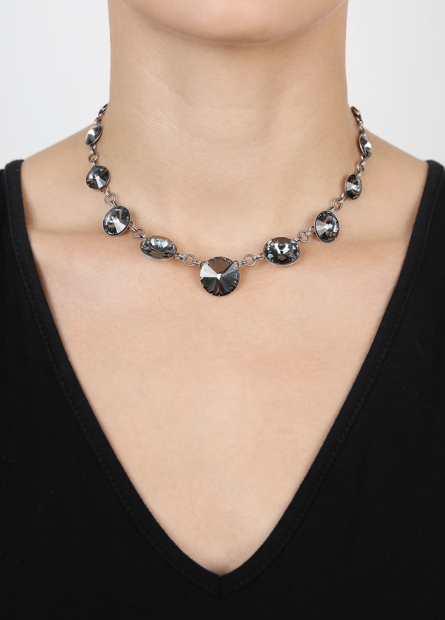 image for Necklace Rivoli Grey crystal night fall 