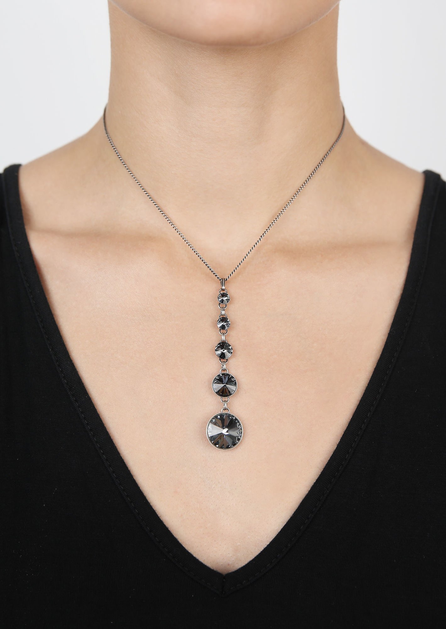 image pour Collier pendant Rivoli Gris crystal night fall 