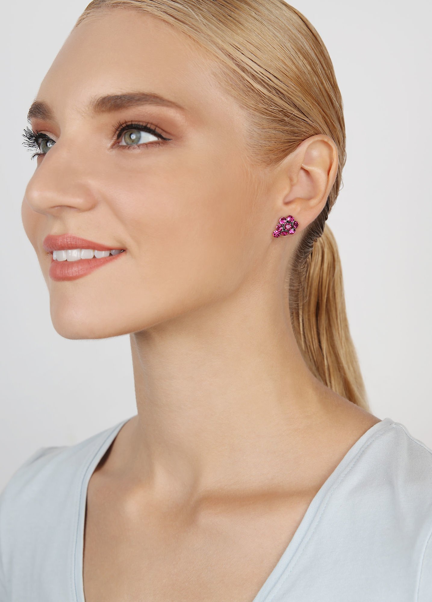 image for Earring Stud Magic Fireball Dark Rose fuchsia Classic Size (21mm Ø)