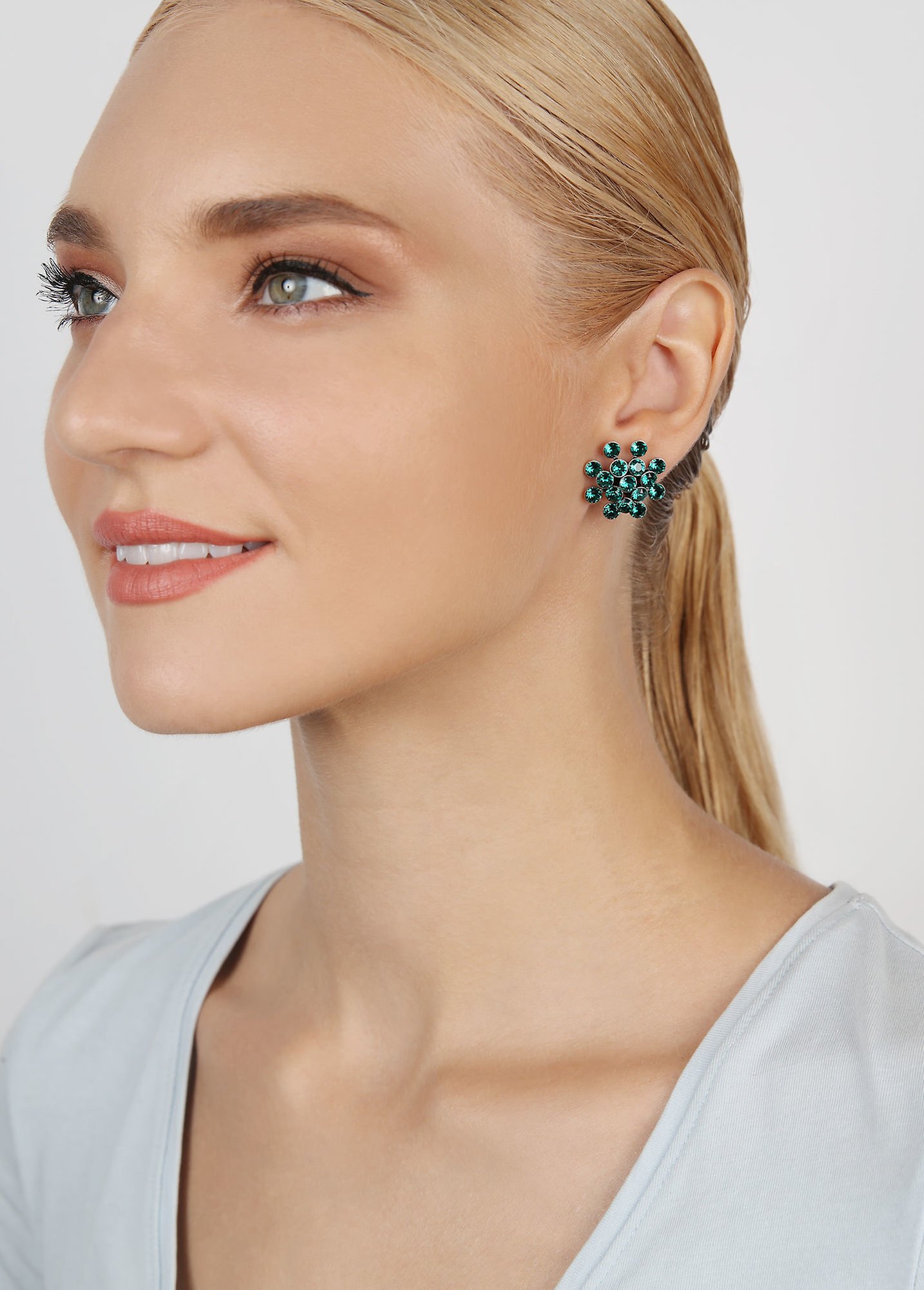 image for Earring Stud Magic Fireball Green emerald Classic Size (21mm Ø)