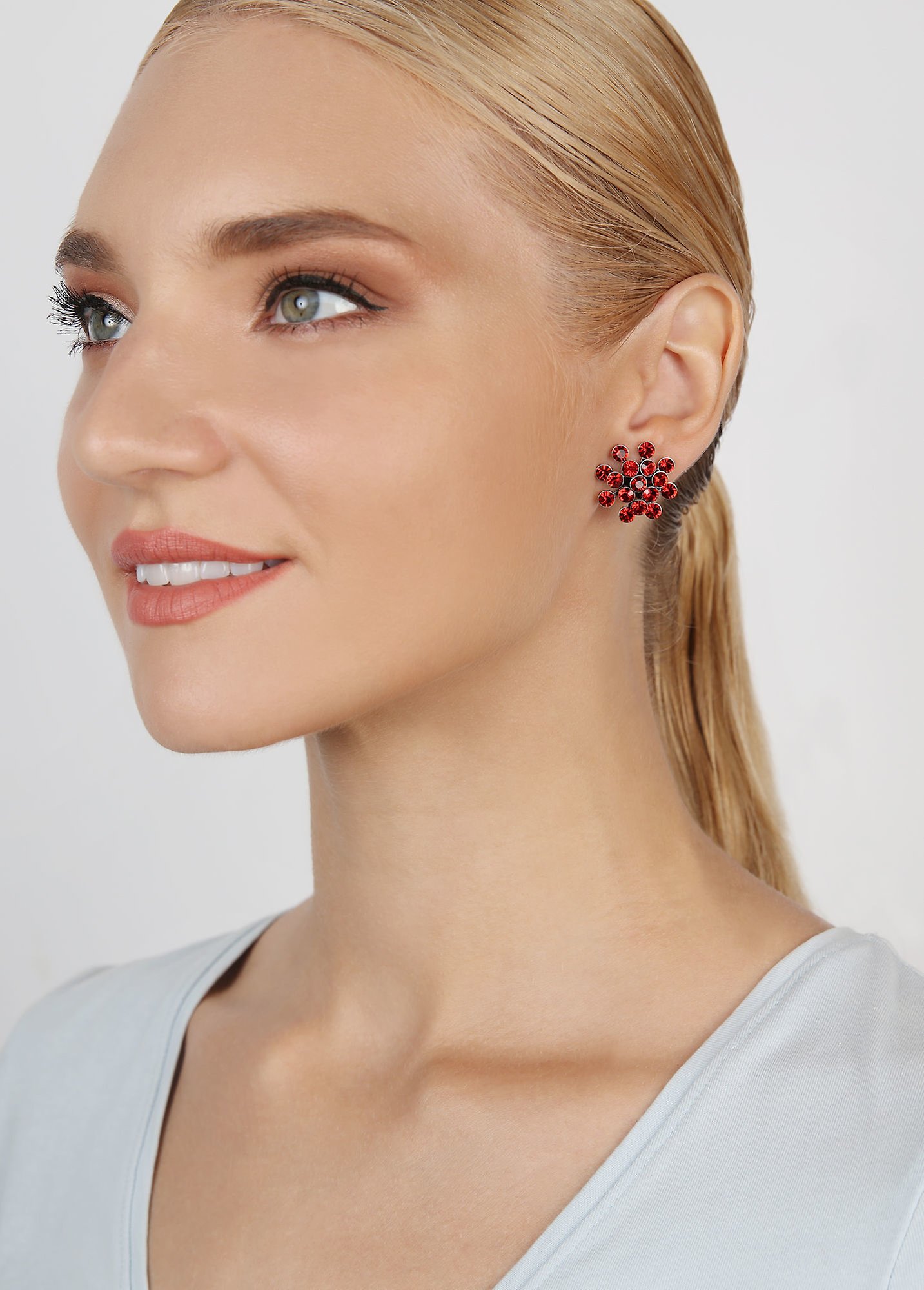 image for Earring Stud Magic Fireball Red red velvet Classic Size (21mm Ø)