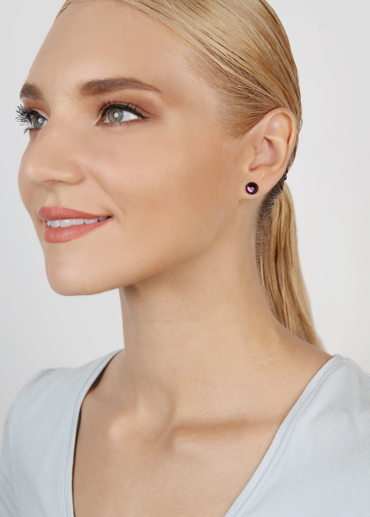 image for Earring Stud-Flat Black Jack Lila amethyst SS 34