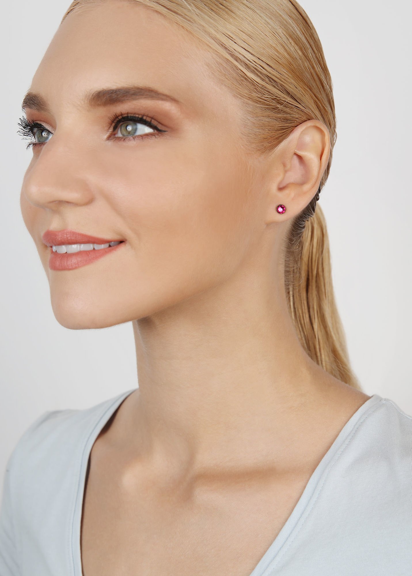 image for Earring Stud-Flat Black Jack Dark Rose fuchsia SS 20