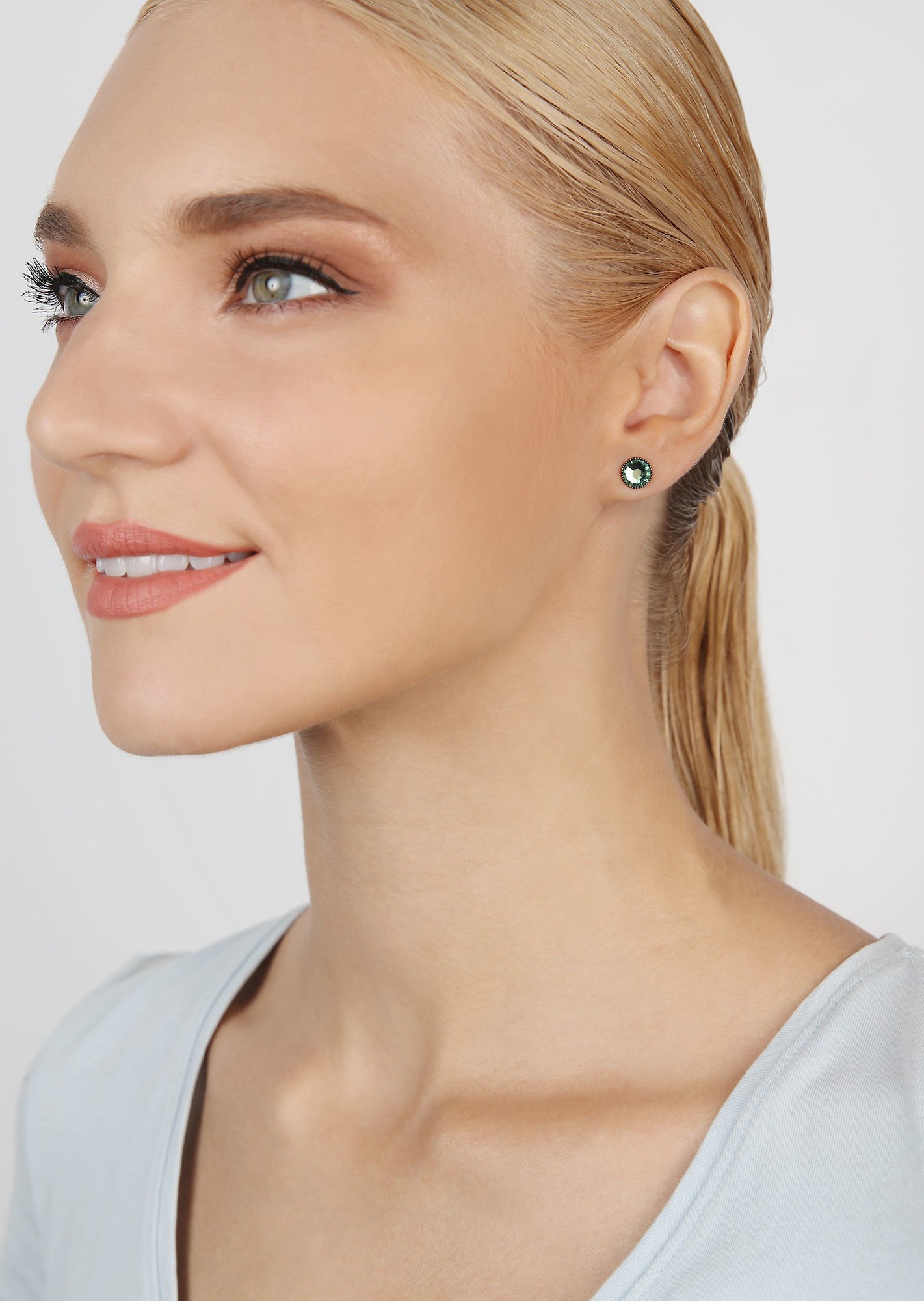 image for Earring Stud-Flat Black Jack Green erinite SS 34