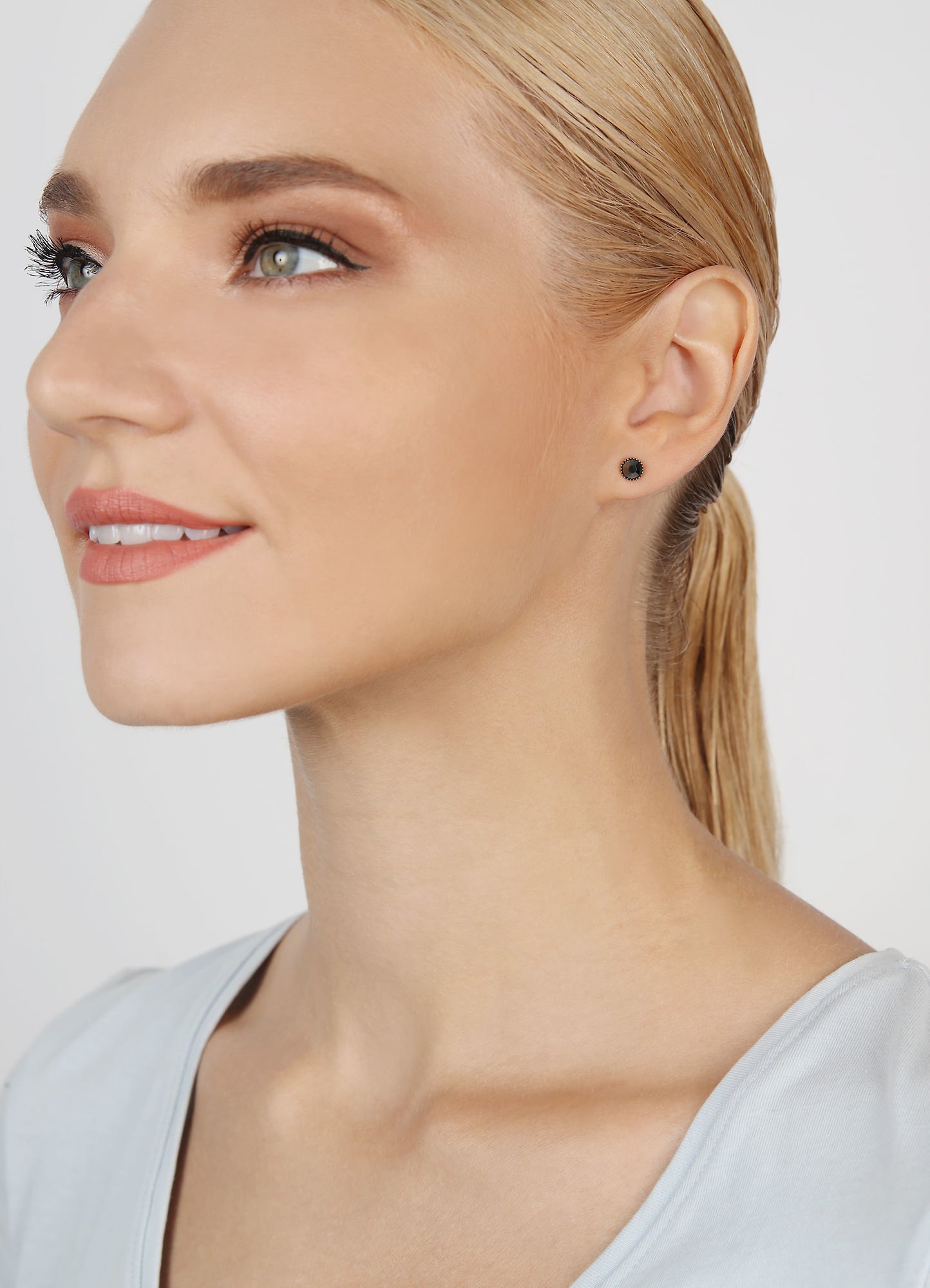 image for Earring Stud-Flat Black Jack Black jet hematite SS 20