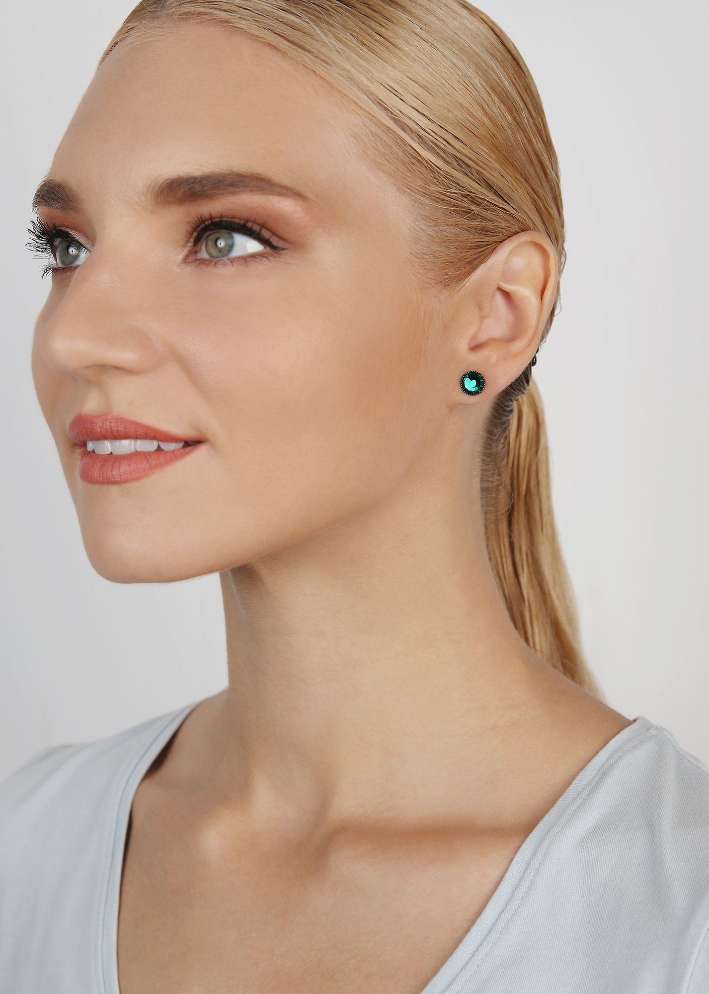 image for Earring Stud-Flat Black Jack Green emerald SS 34