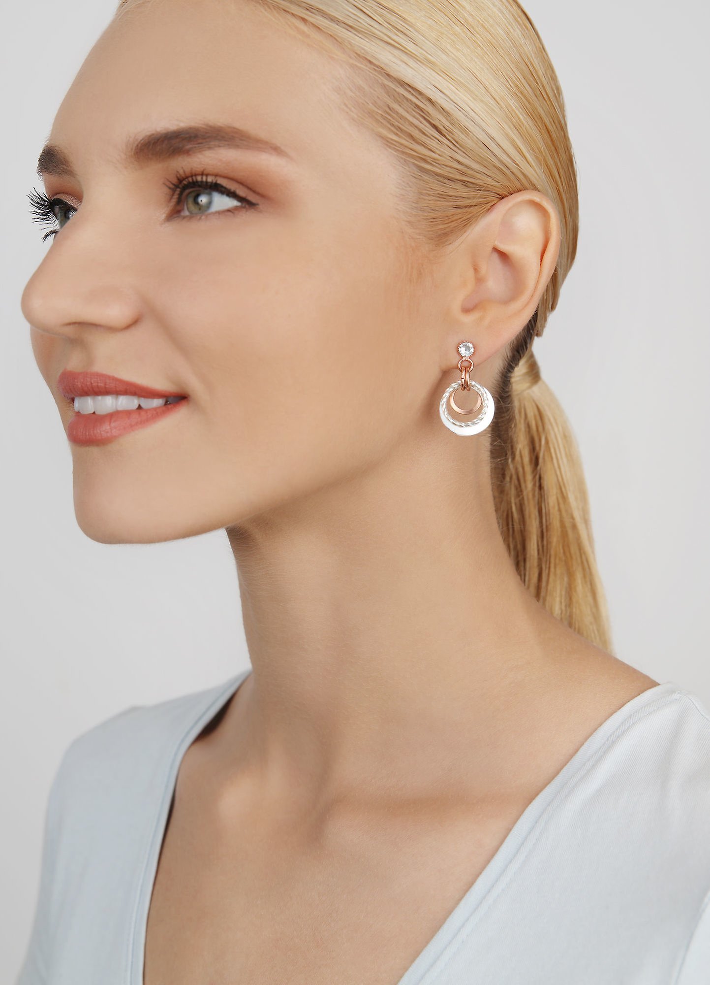 image pour Clou d'oreille pendant Rings in Concert Argent / Cuivre  