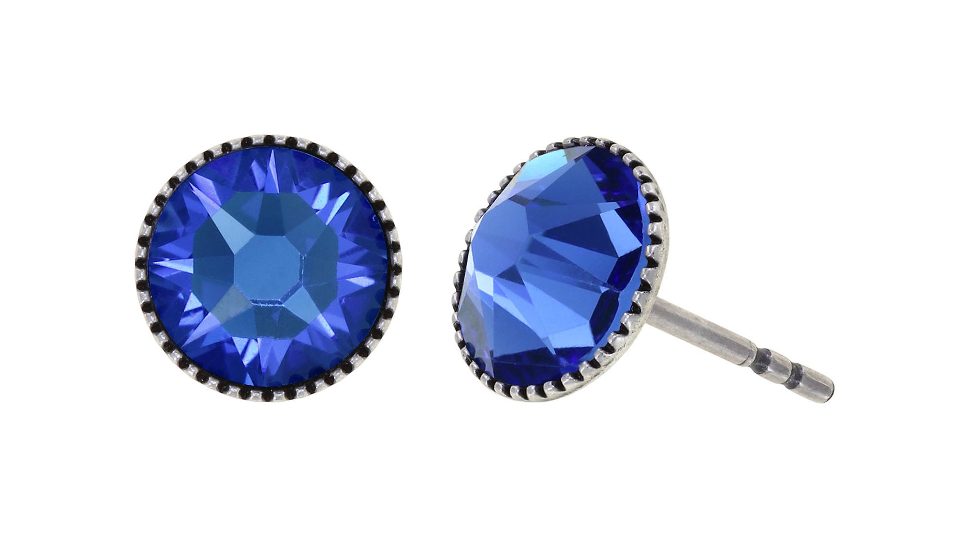 image pour Clou d'oreille plat Black Jack Bleu sapphire SS 34