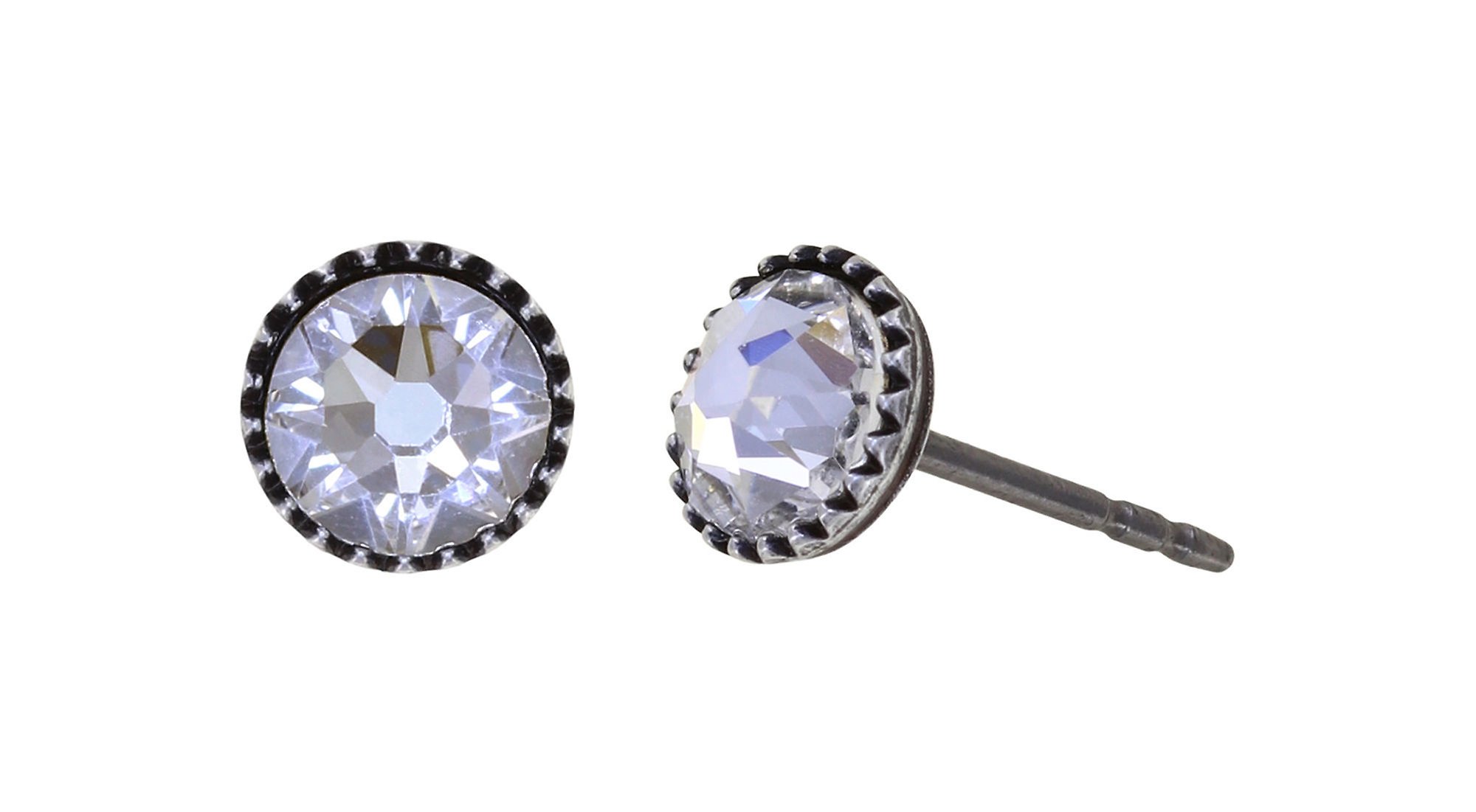image for Earring Stud-Flat Black Jack White crystal SS 20
