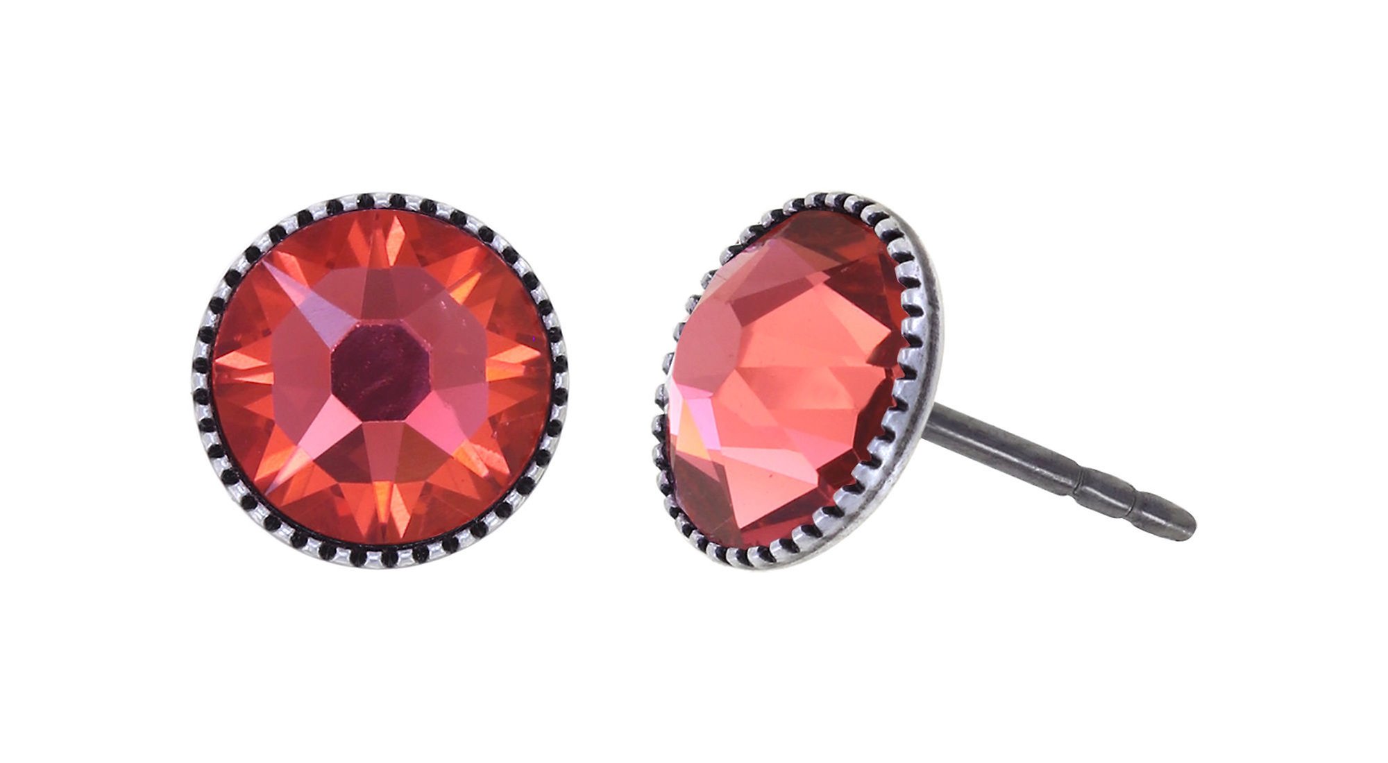 image for Earring Stud-Flat Black Jack Coralline padparadscha SS 34