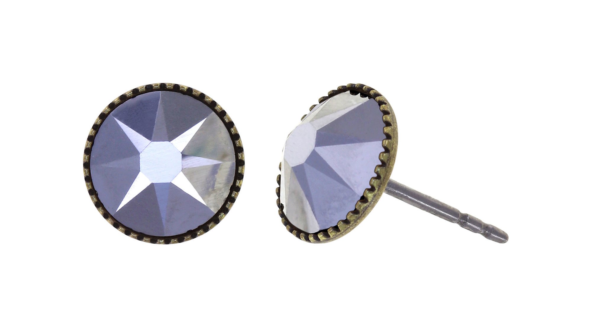 image for Earring Stud-Flat Black Jack Black crystal lt.chrome SS 34