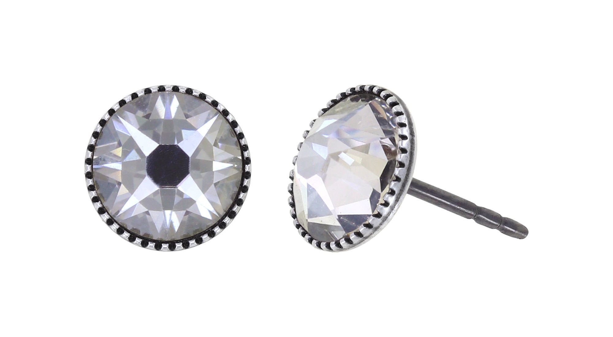 image for Earring Stud-Flat Black Jack Grey crystal silver shade SS 34