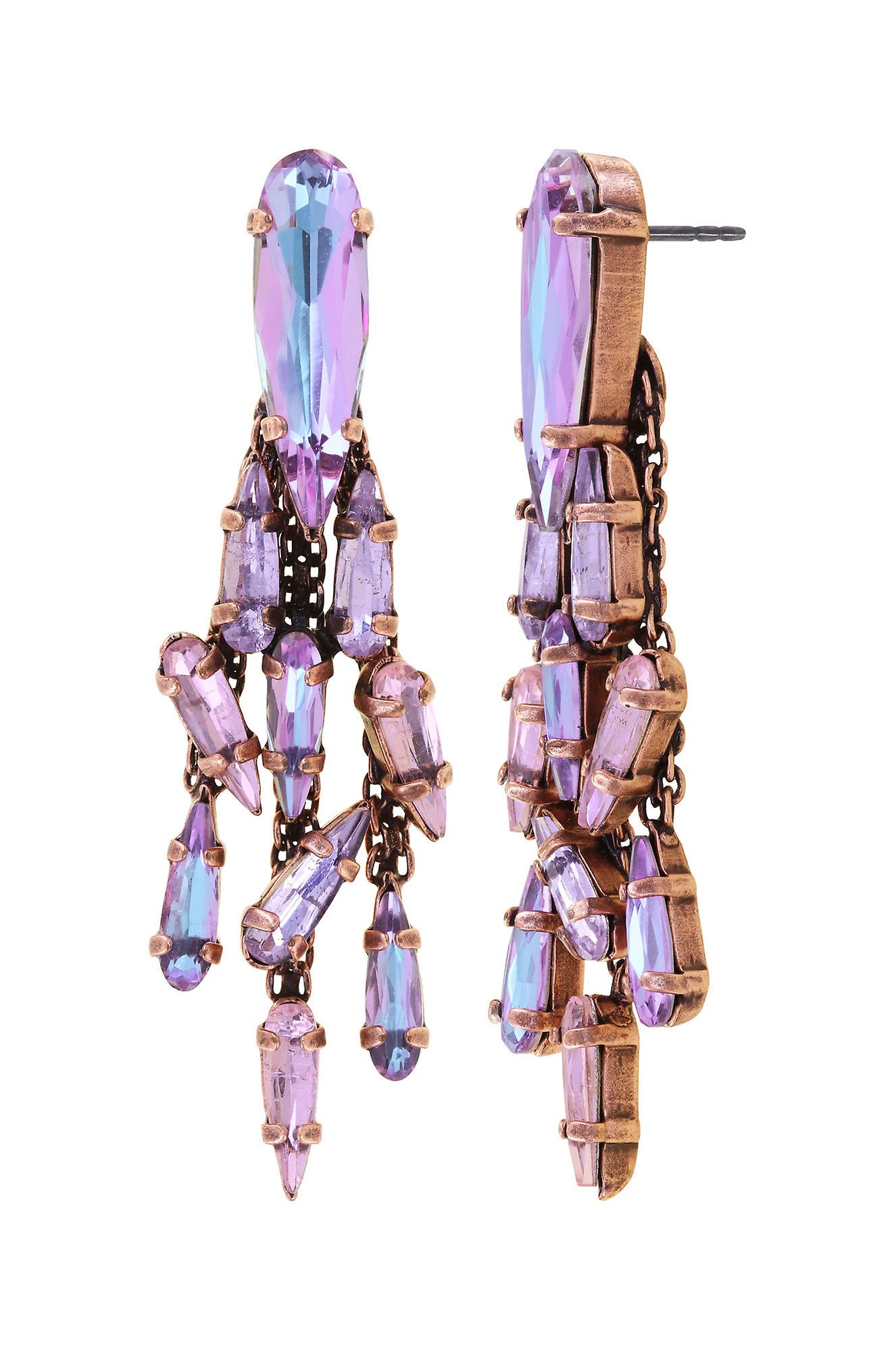 image for Earring Stud Dangling Jumping Drops Beige / Lila  