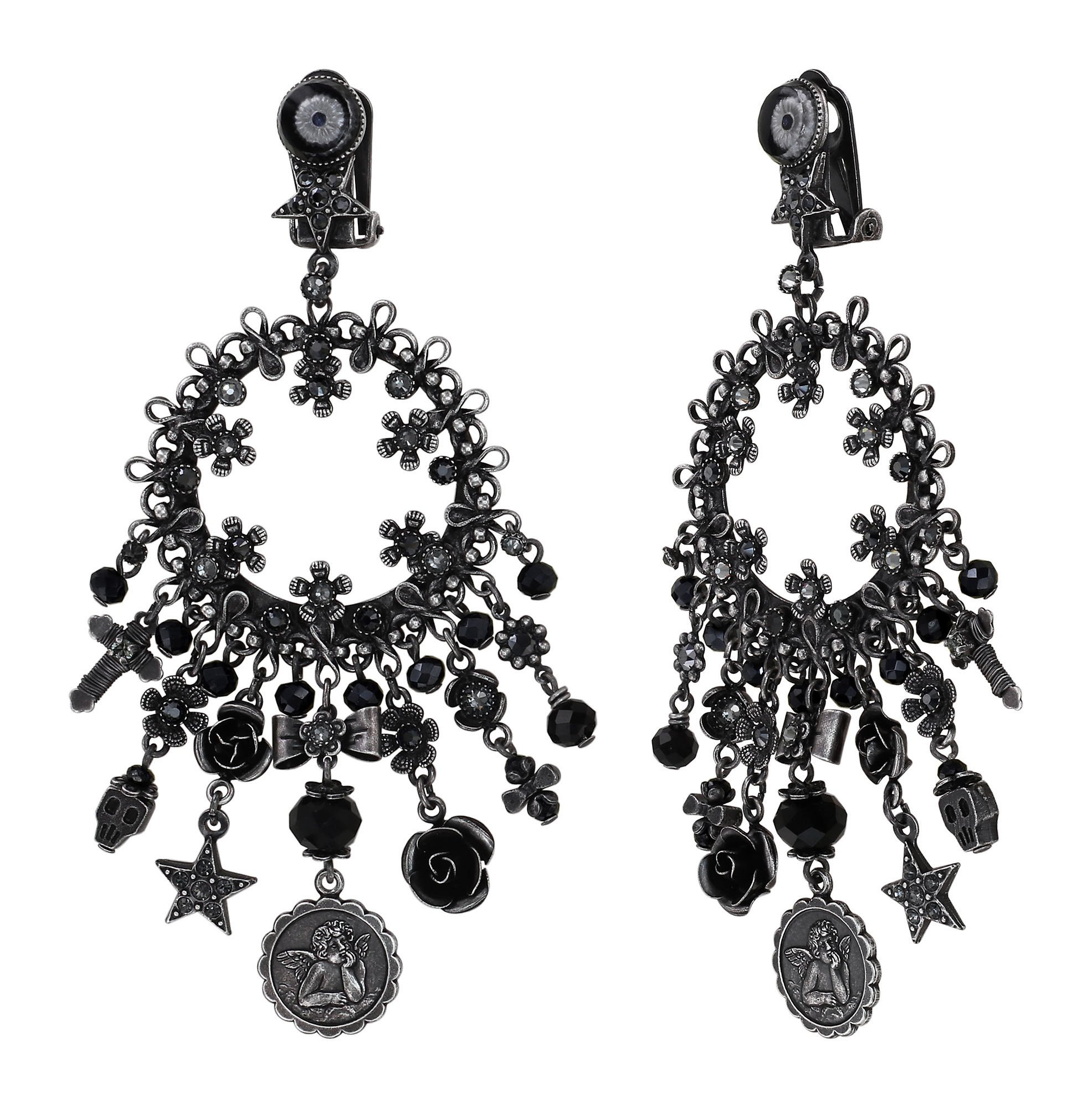 image pour Boucle d'oreille Clip pendante Love, Hope and Destiny Noir  