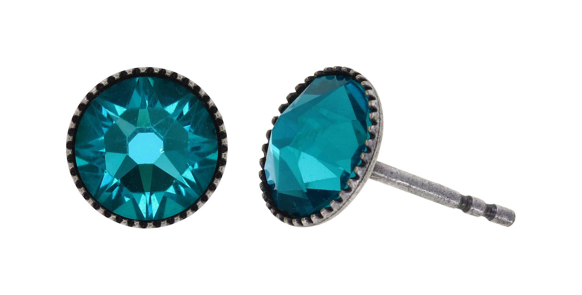 image pour Clou d'oreille plat Black Jack Vert blue zircon SS 34