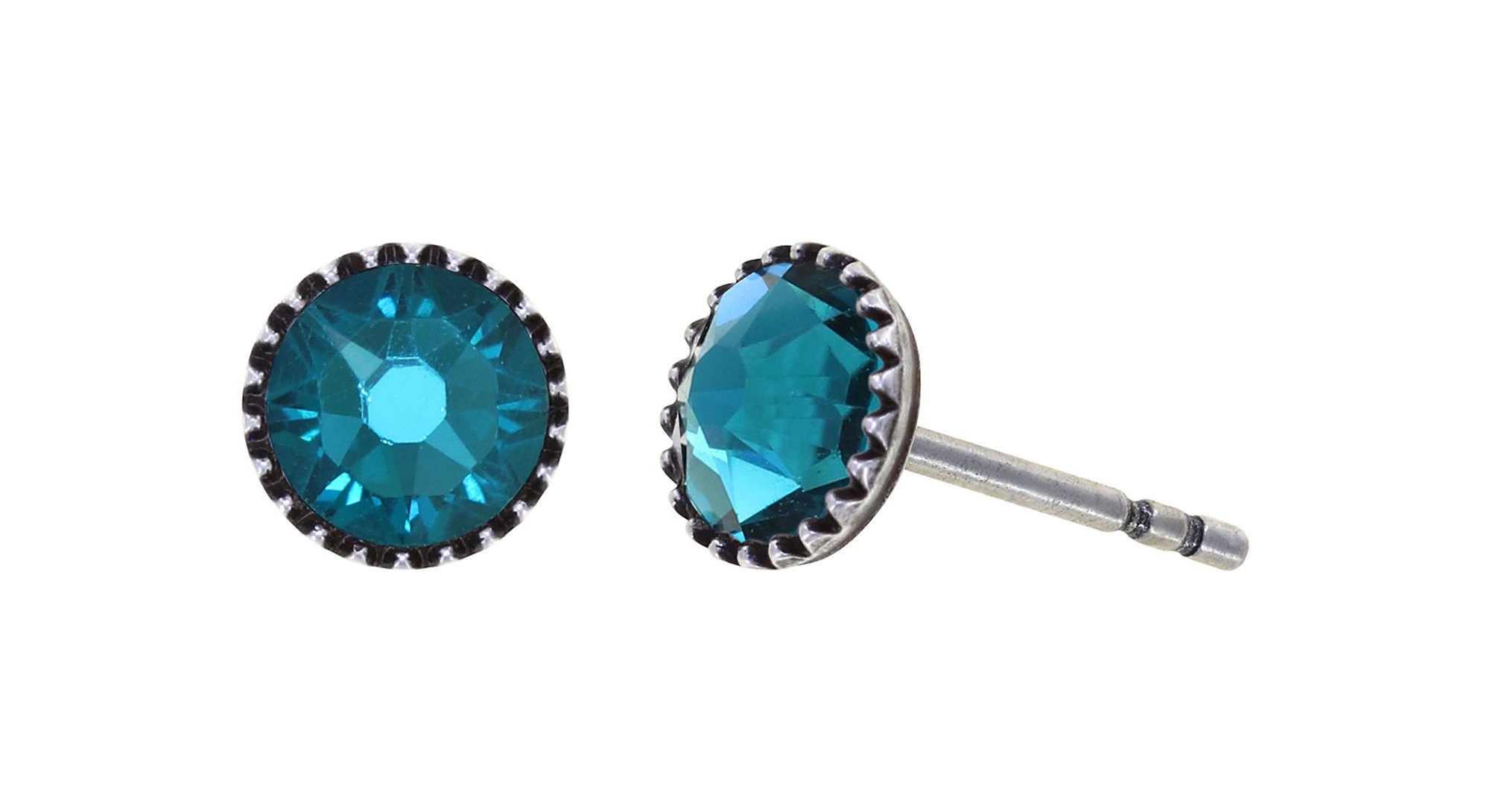 image pour Clou d'oreille plat Black Jack Vert blue zircon SS 20