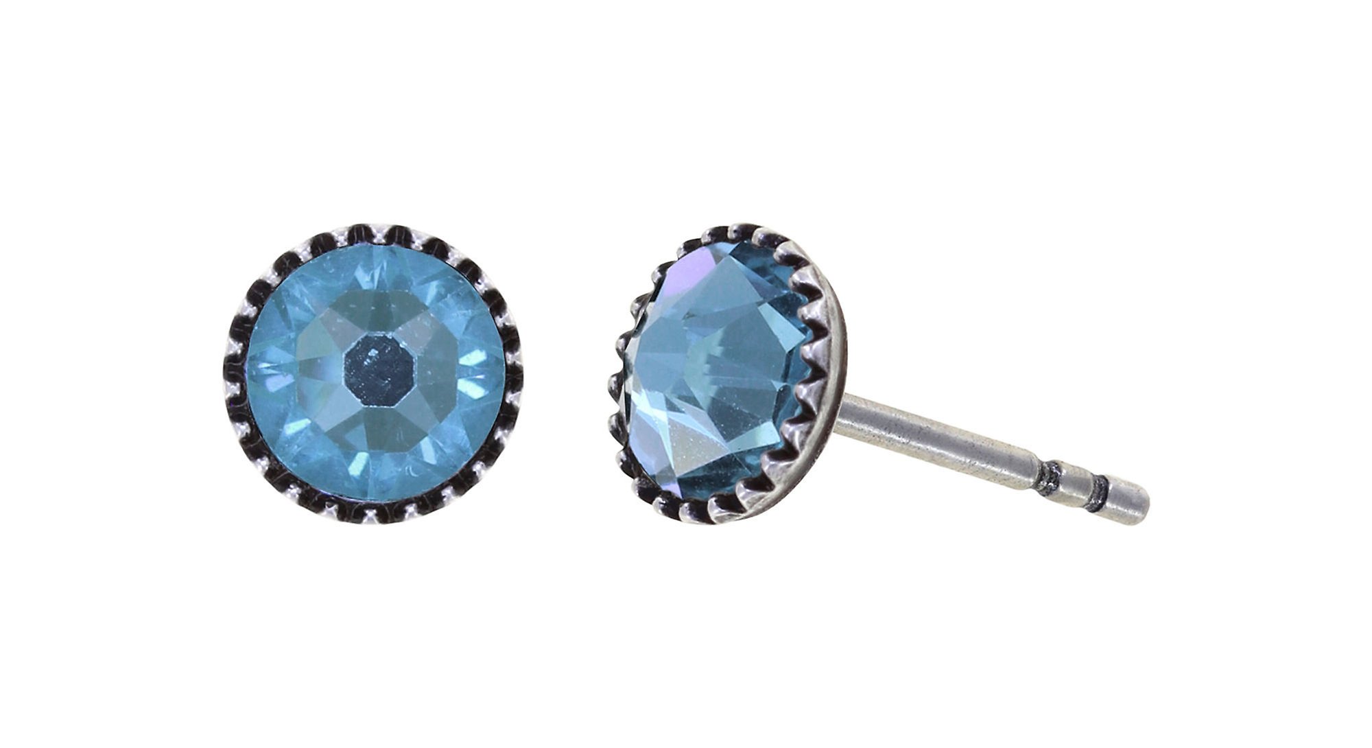 image for Earring Stud-Flat Black Jack Light Blue aquamarine SS 20