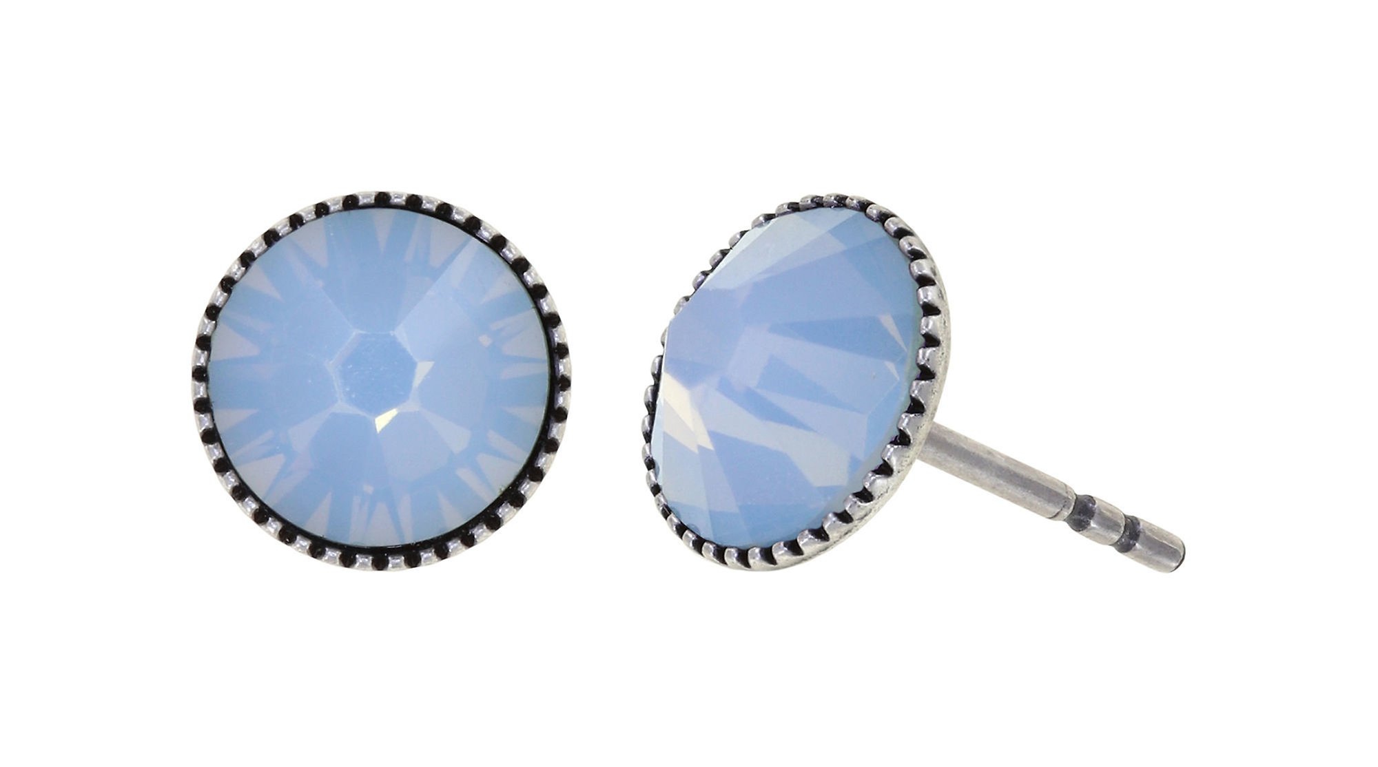 image for Earring Stud-Flat Black Jack Light Blue lt. sapphire opal SS 34
