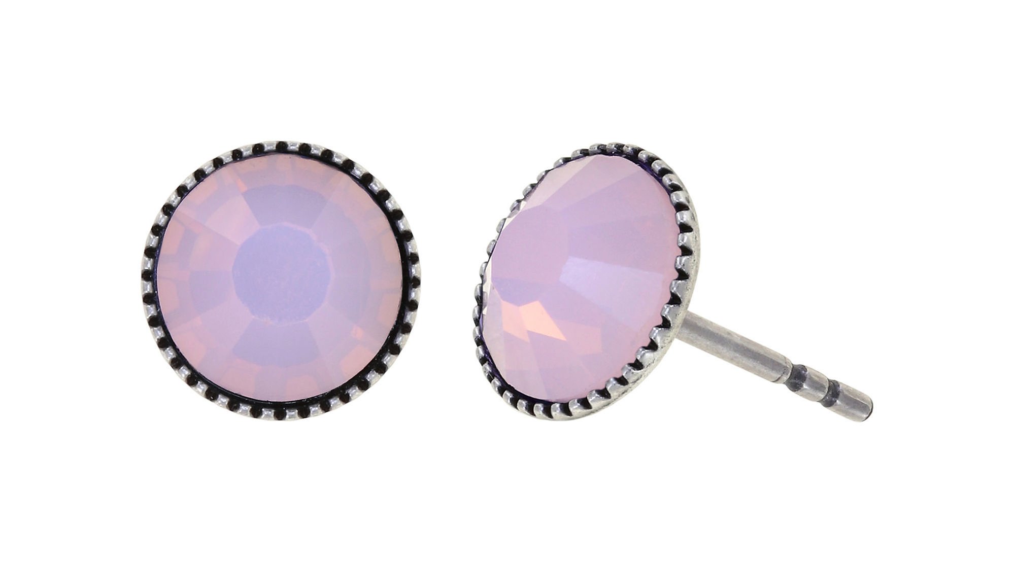image for Earring Stud-Flat Black Jack Pink rose opal SS 34