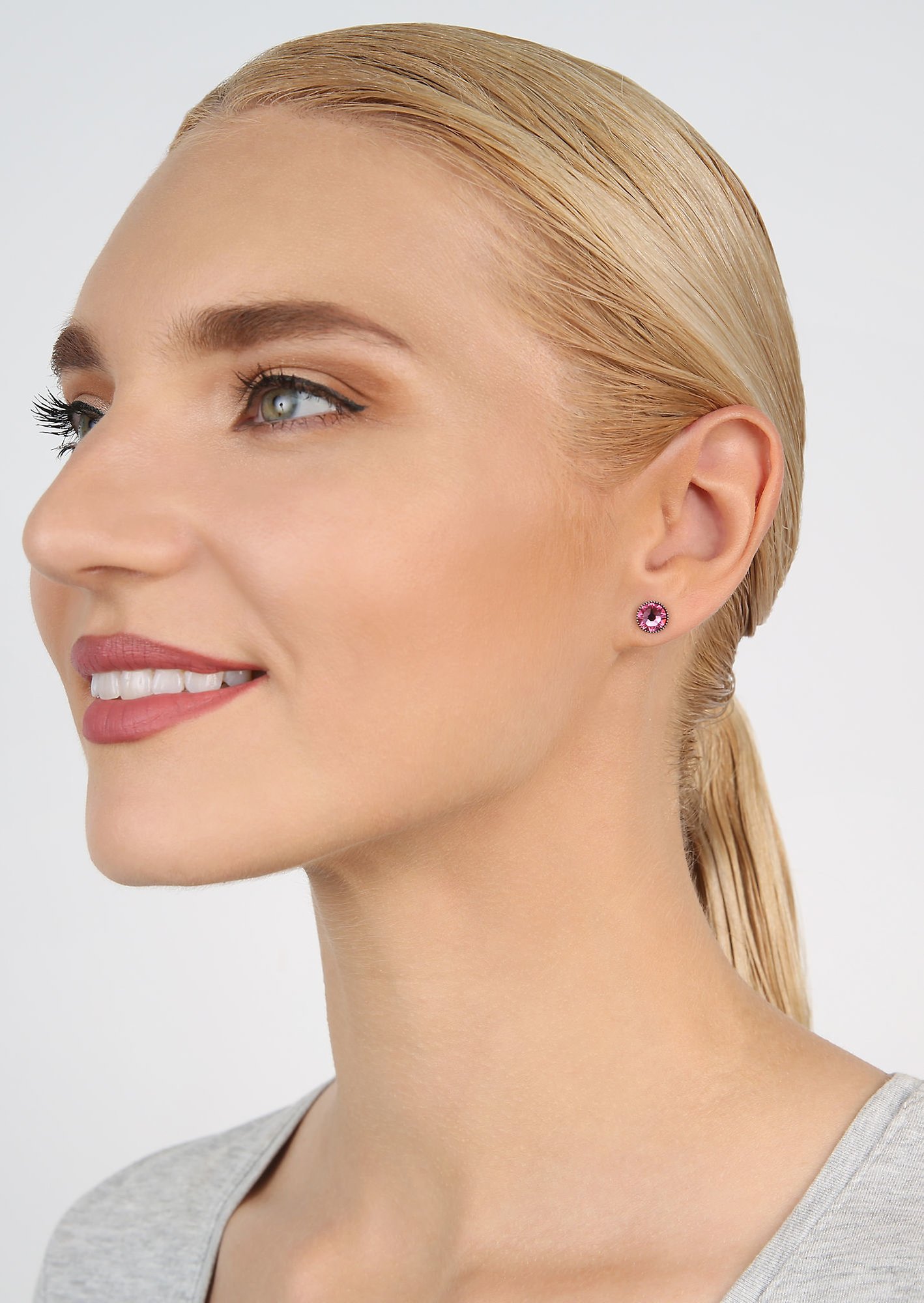 image for Earring Stud-Flat Black Jack Pink rose SS 34