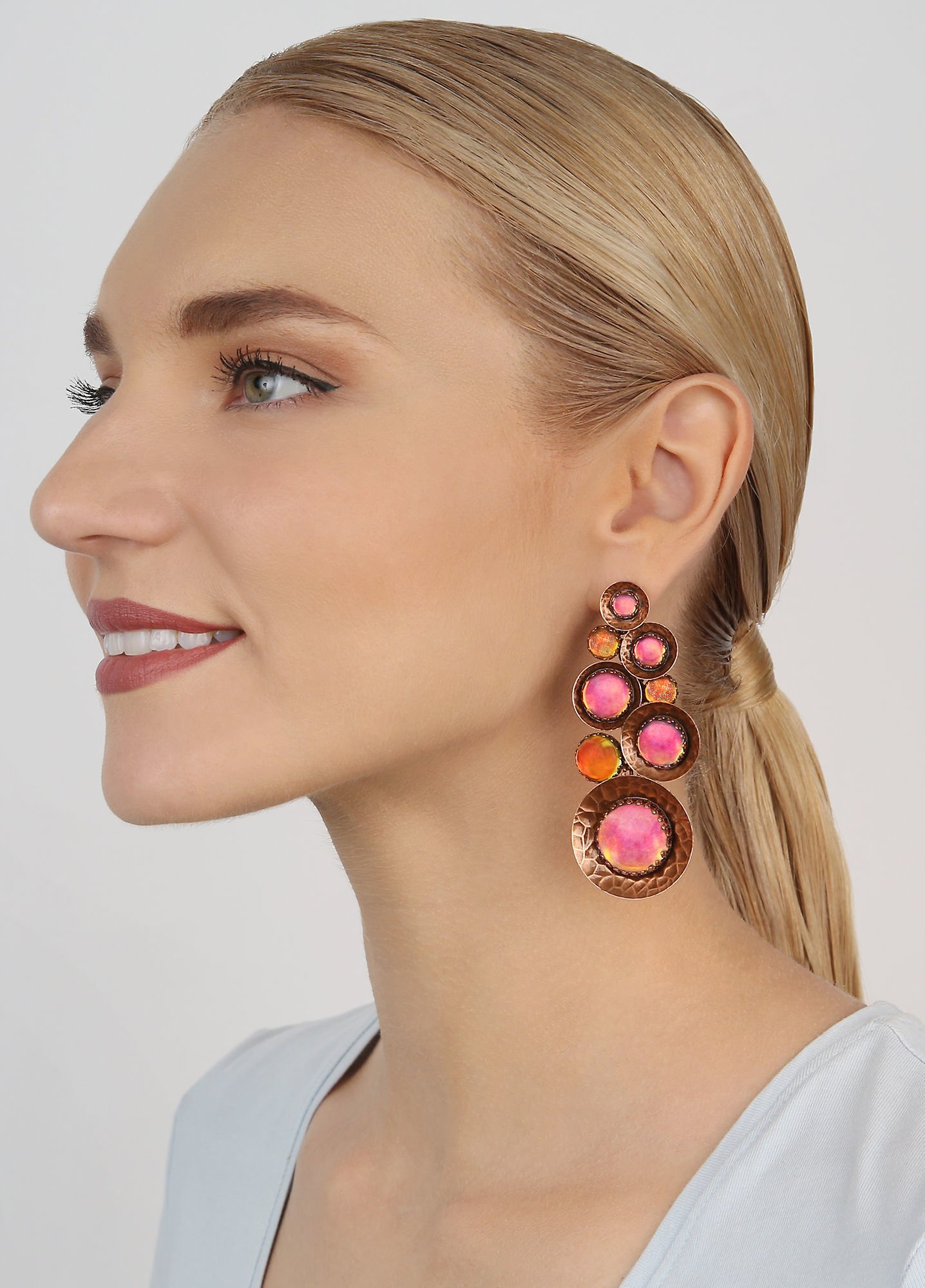 image for Earring Stud Dangling Honey Drops in Space Orange  
