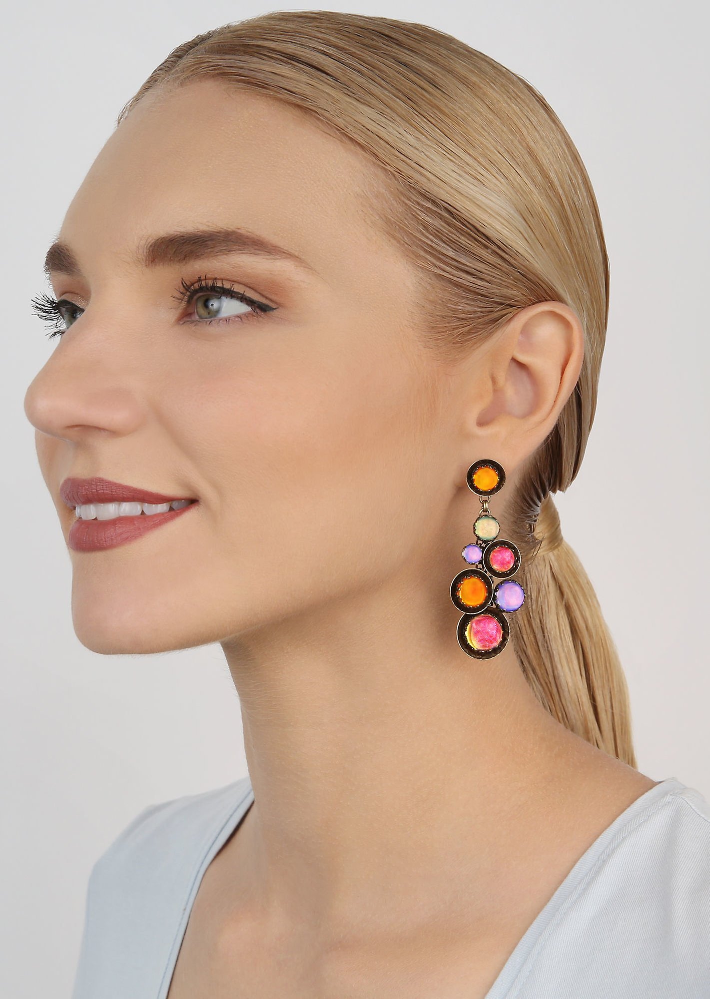 image for Earring Stud Dangling Honey Drops in Space Multi  