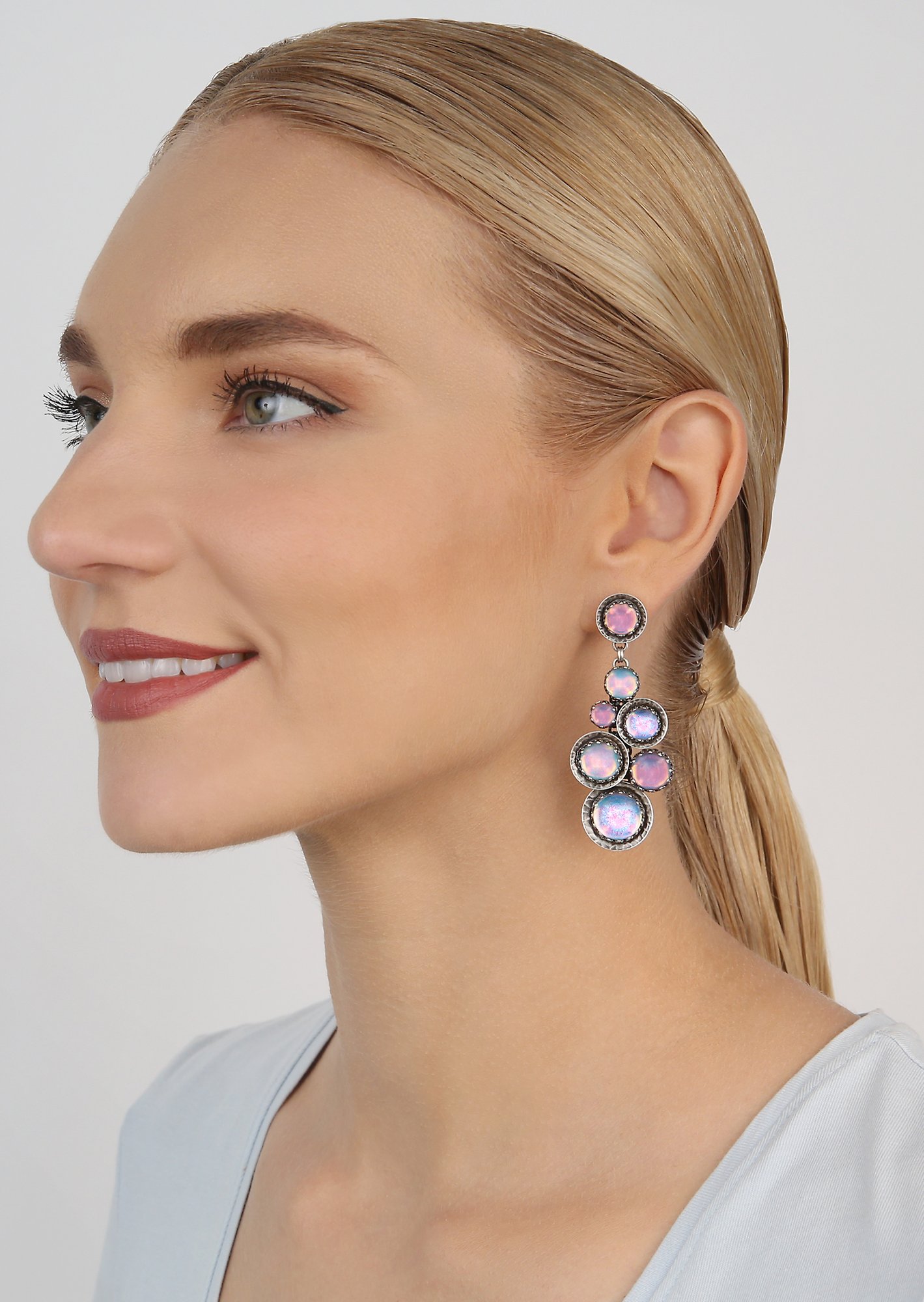 image for Earring stud dangling Honey Drops in Space Pastel Multi  