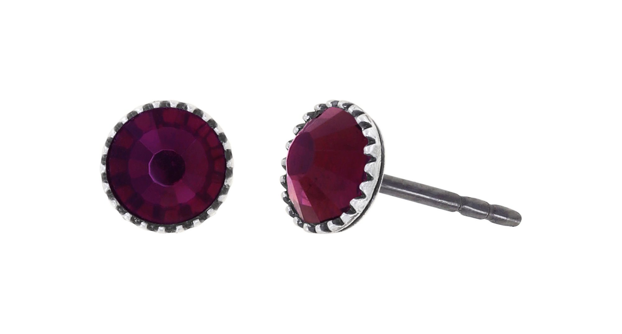 image for Earring Stud-Flat Black Jack Dark Rose dark amethyst SS 20