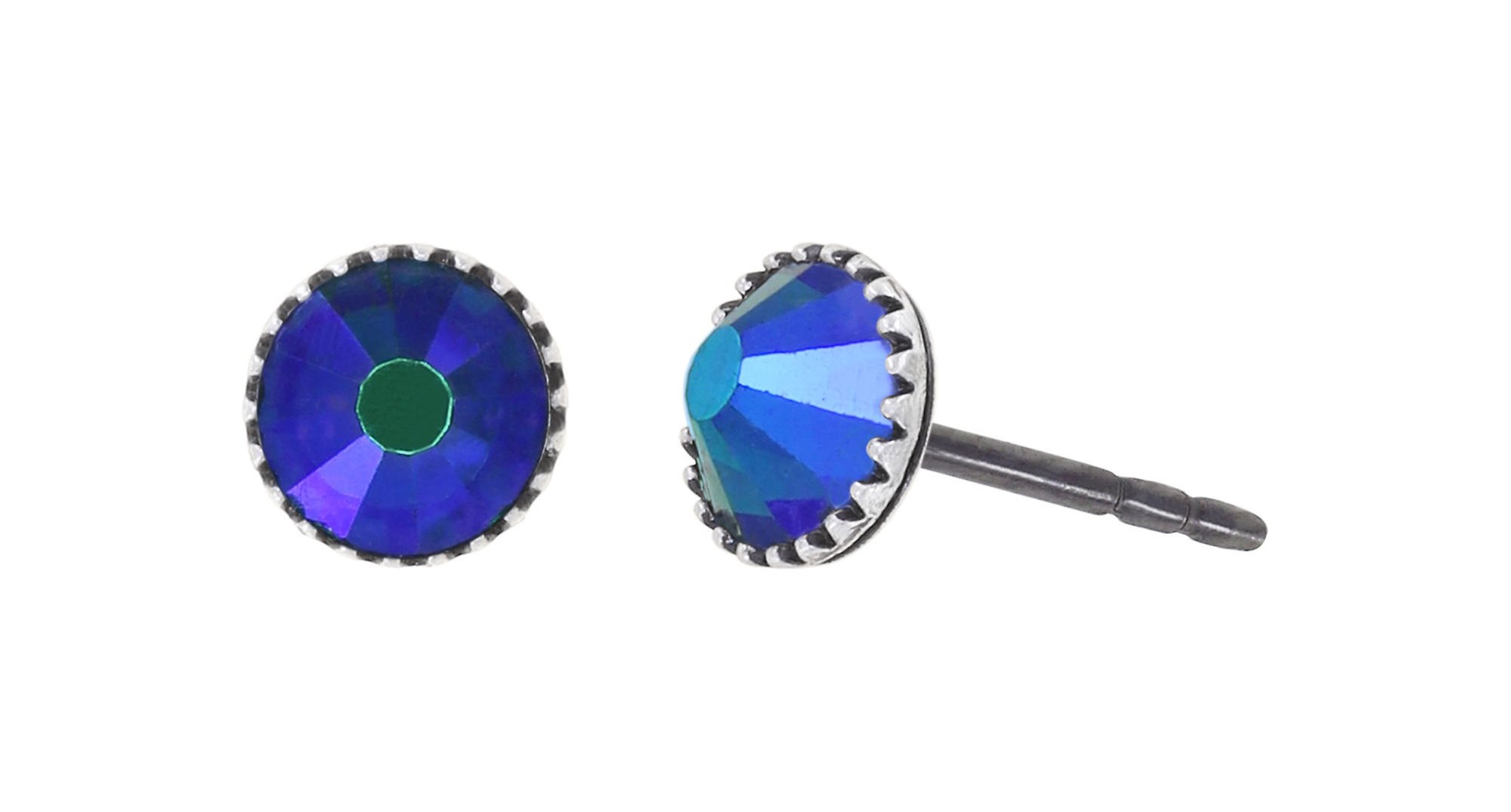 image for Earring Stud-Flat Black Jack Blue emerald AB SS 20