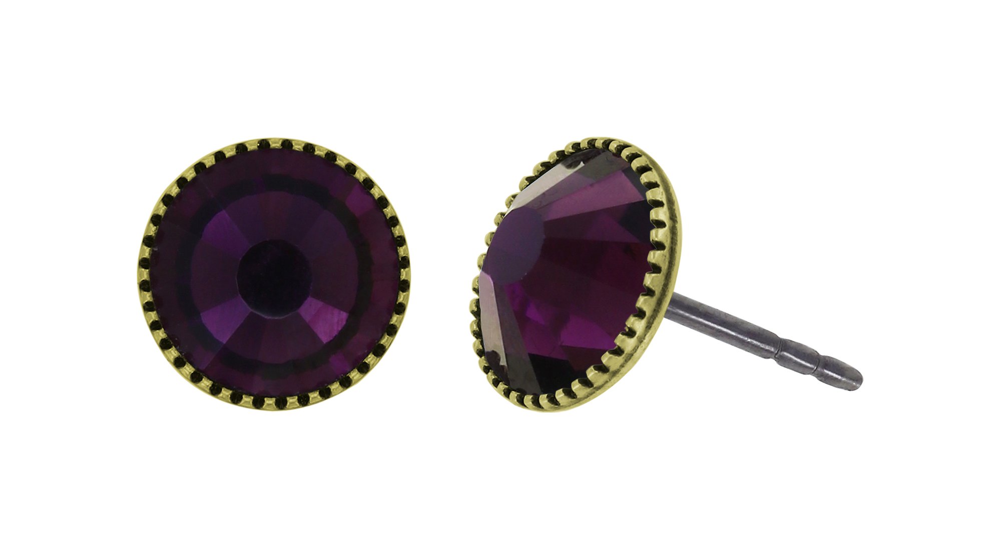 image for Earring Stud-Flat Black Jack Dark Rose dark amethyst SS 34