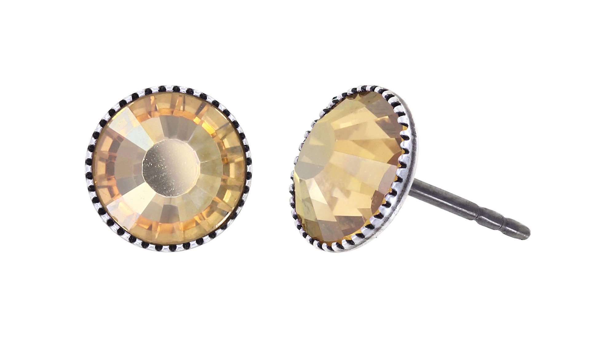 image for Earring Stud-Flat Black Jack Brown golden champagne SS 34