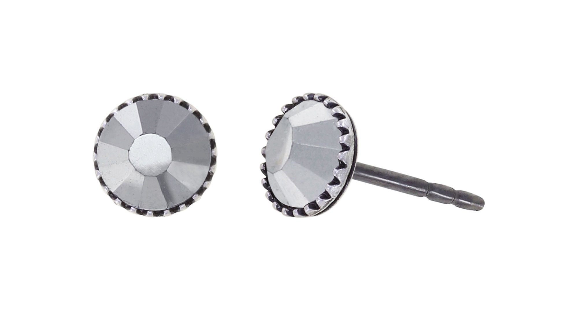 image for Earring Stud-Flat Black Jack Grey mine silver SS 20