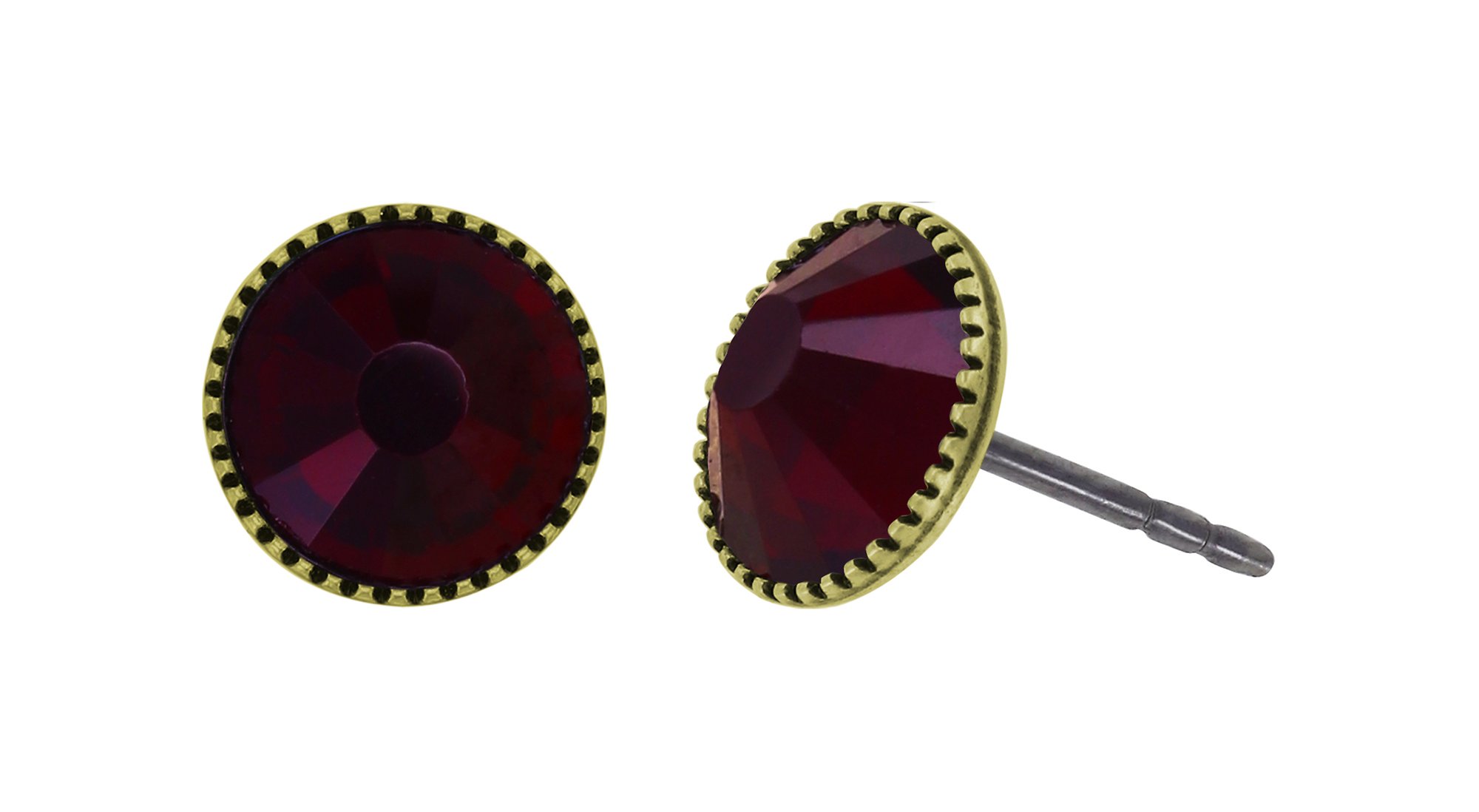 image for Earring Stud-Flat Black Jack Red dark siam SS 34