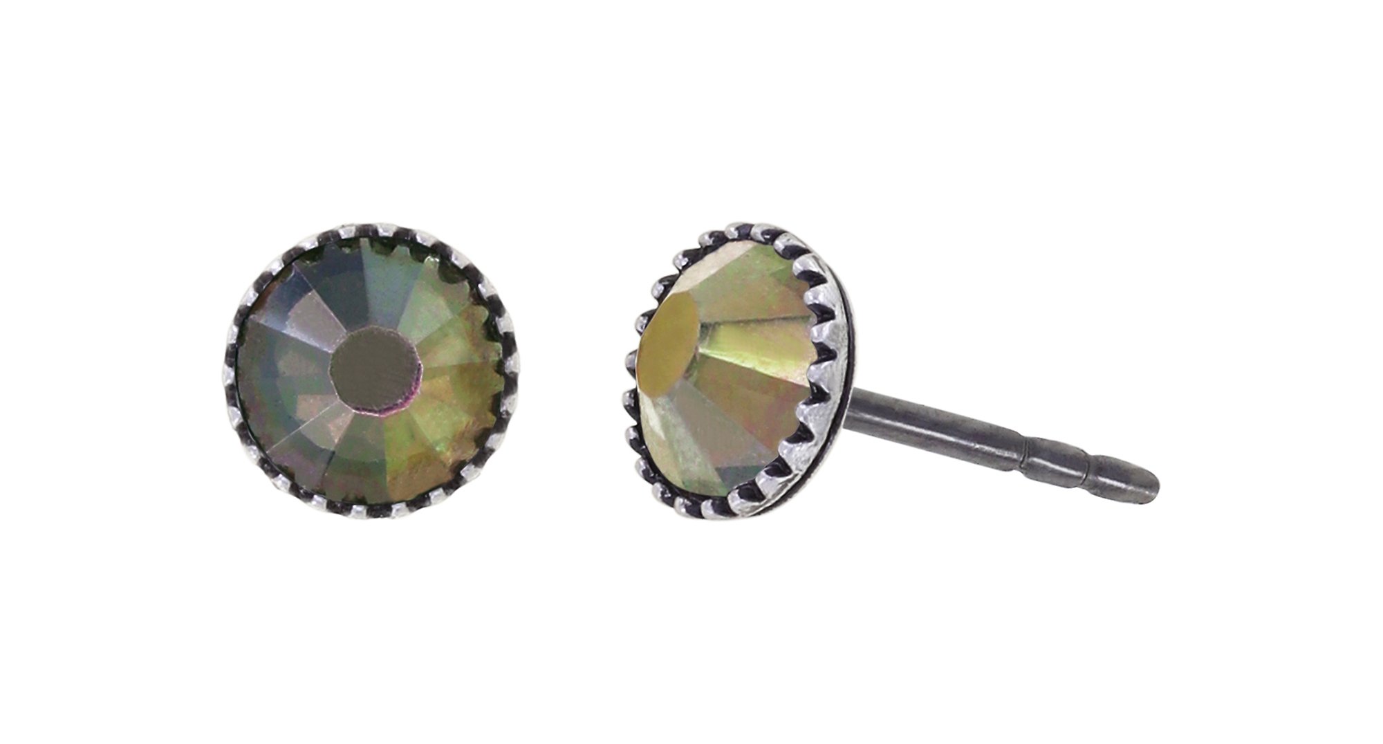 image for Earring Stud-Flat Black Jack Green shiny brown SS 20