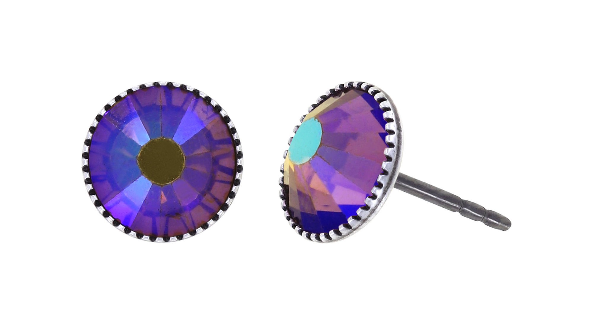 image for Earring Stud-Flat Black Jack Lila smoked topaz AB SS 34