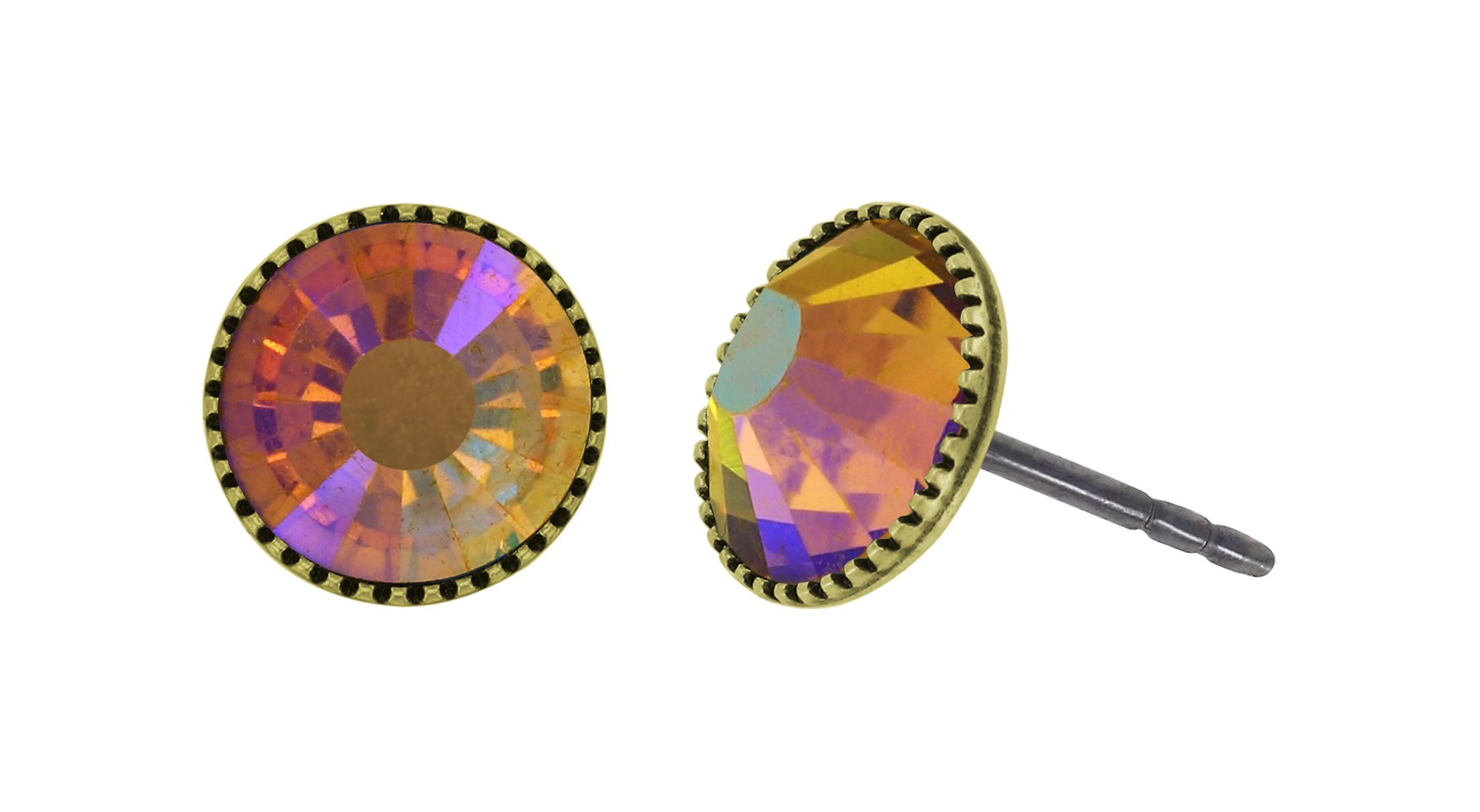image for Earring Stud-Flat Black Jack Yellow / Lila topaz AB SS 34