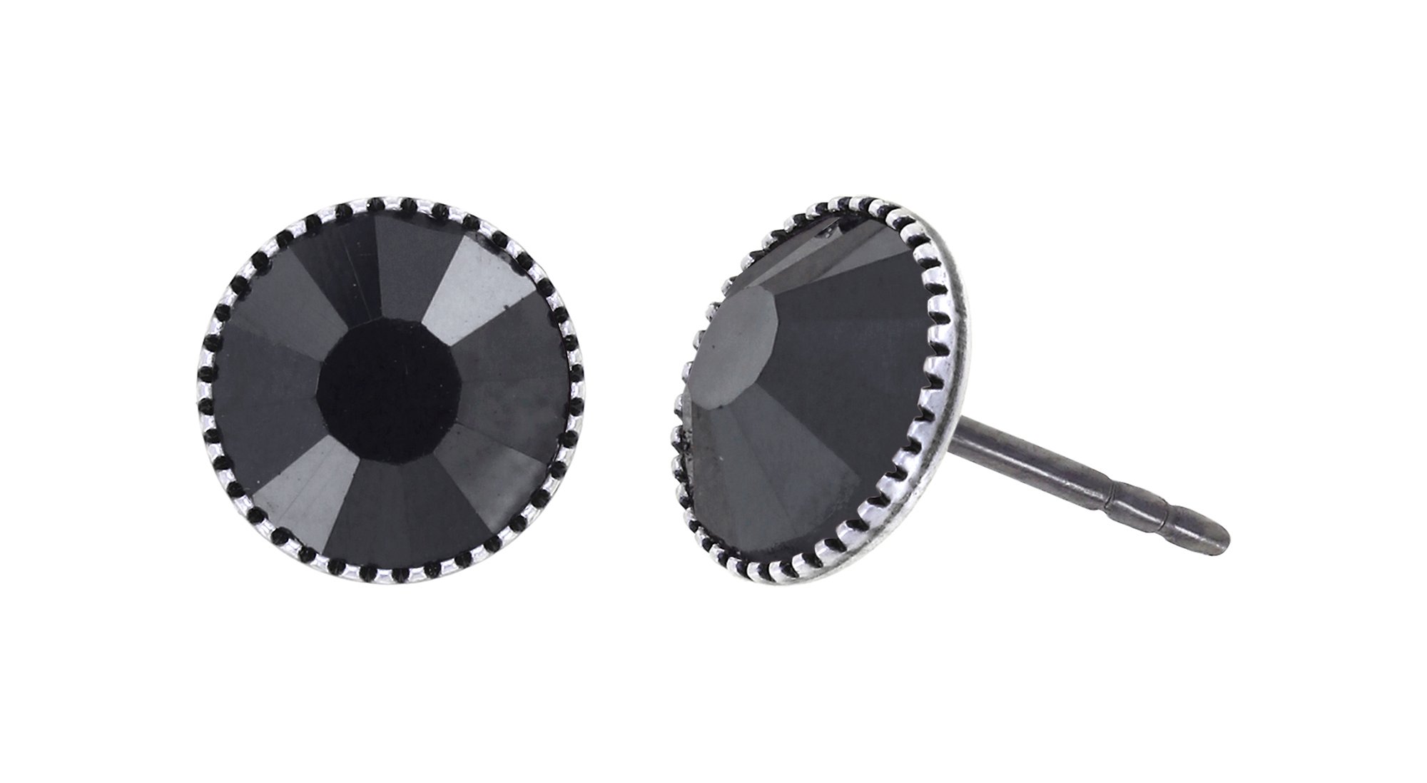 image pour Clou d'oreille plat Black Jack Noir jet hematite SS 34