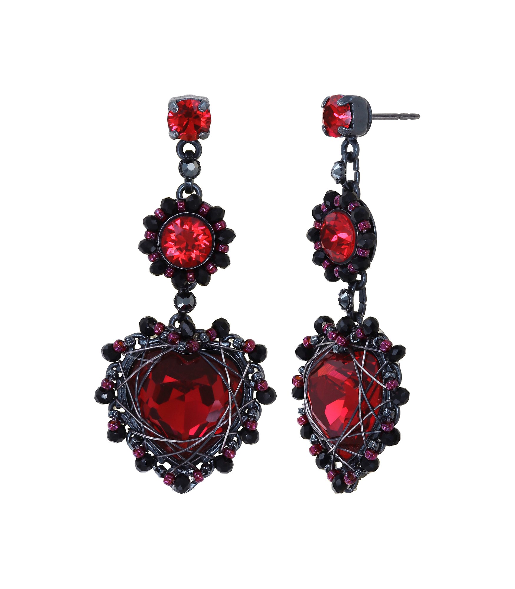 image pour Clou d'oreille pendant Heart Beat Noir / Rouge  