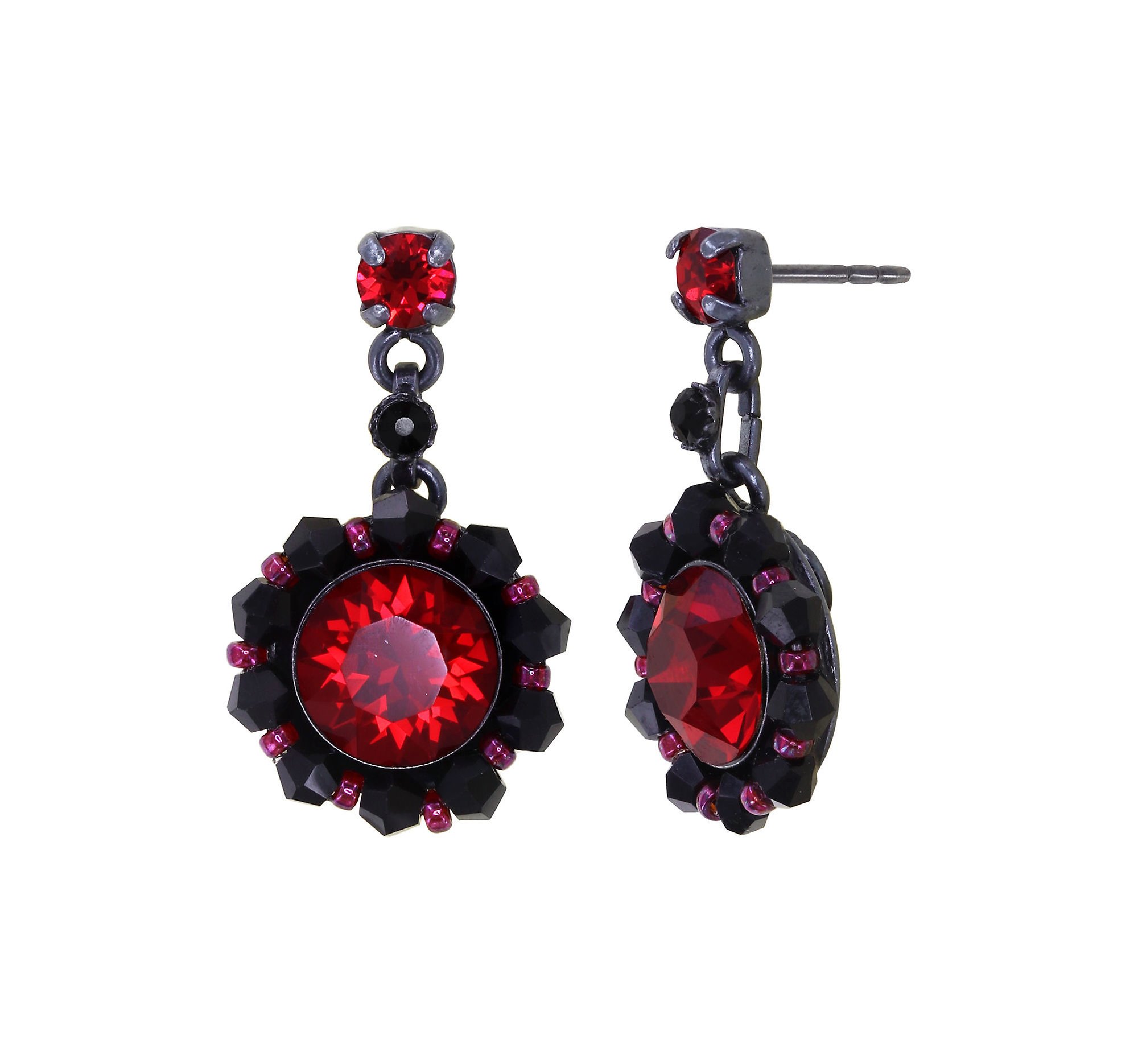 image pour Clou d'oreille pendant Heart Beat Noir / Rouge  