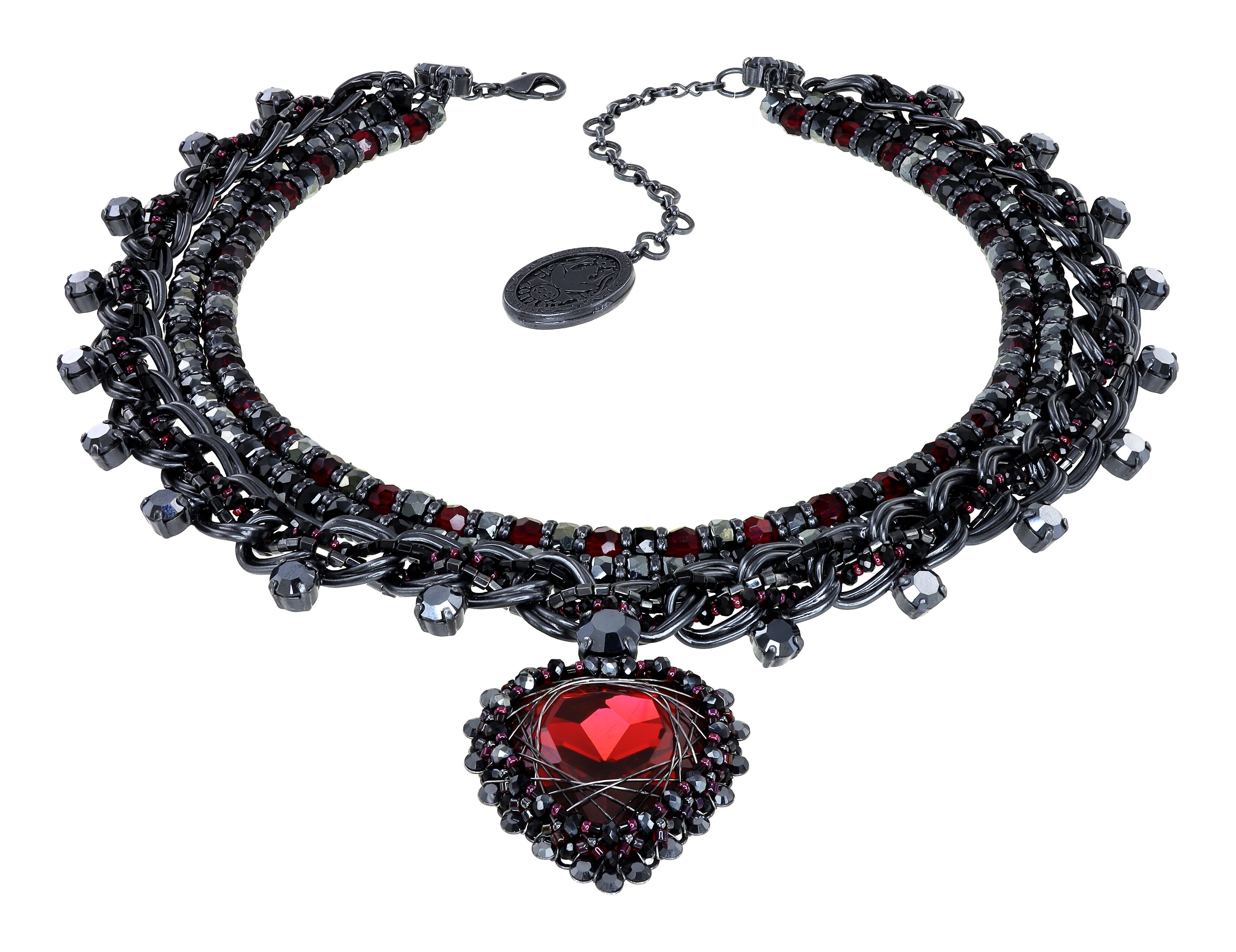 image for Necklace Collier Heart Beat Black / Red  