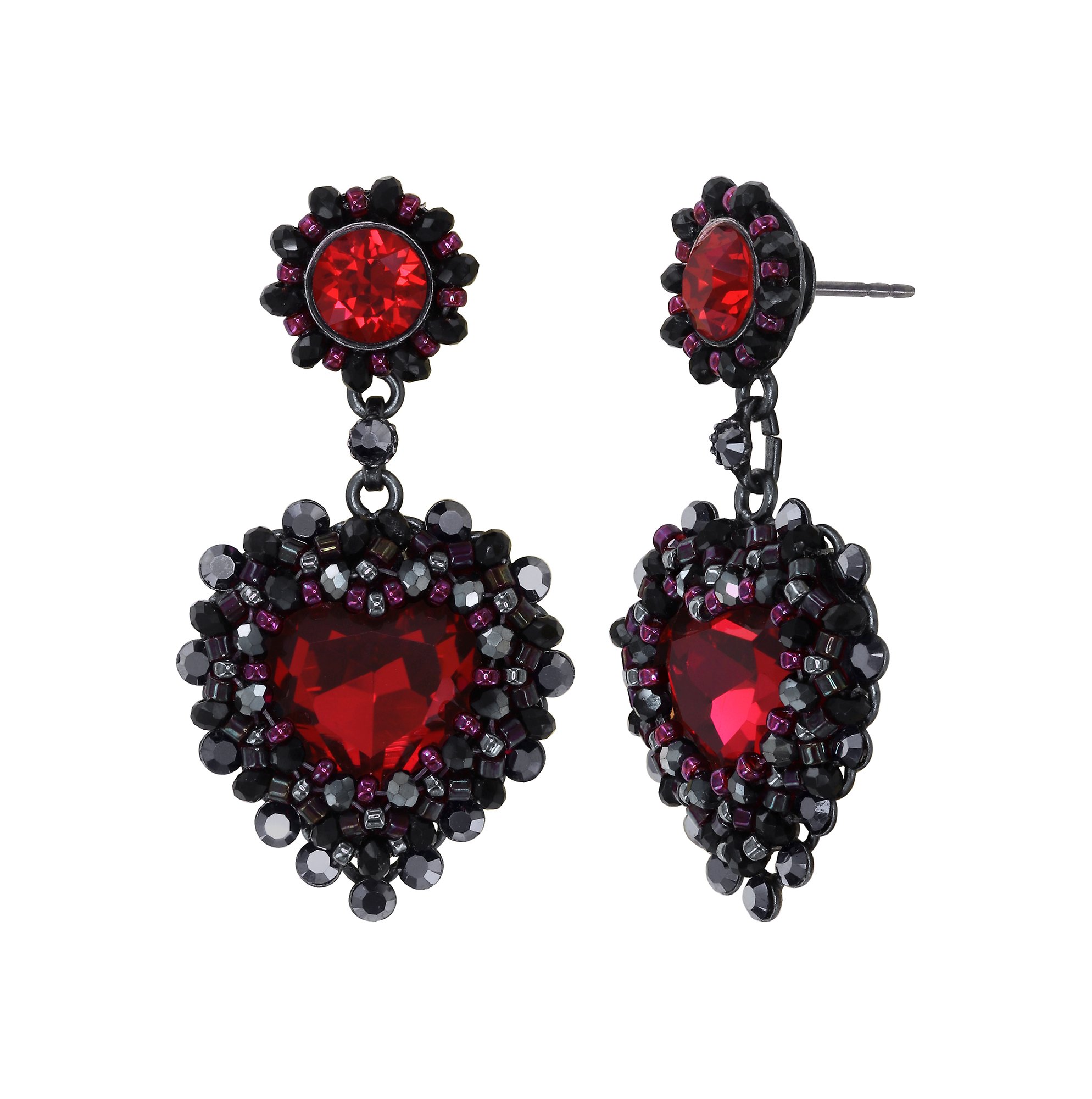 image pour Clou d'oreille pendant Heart Beat Noir / Rouge  