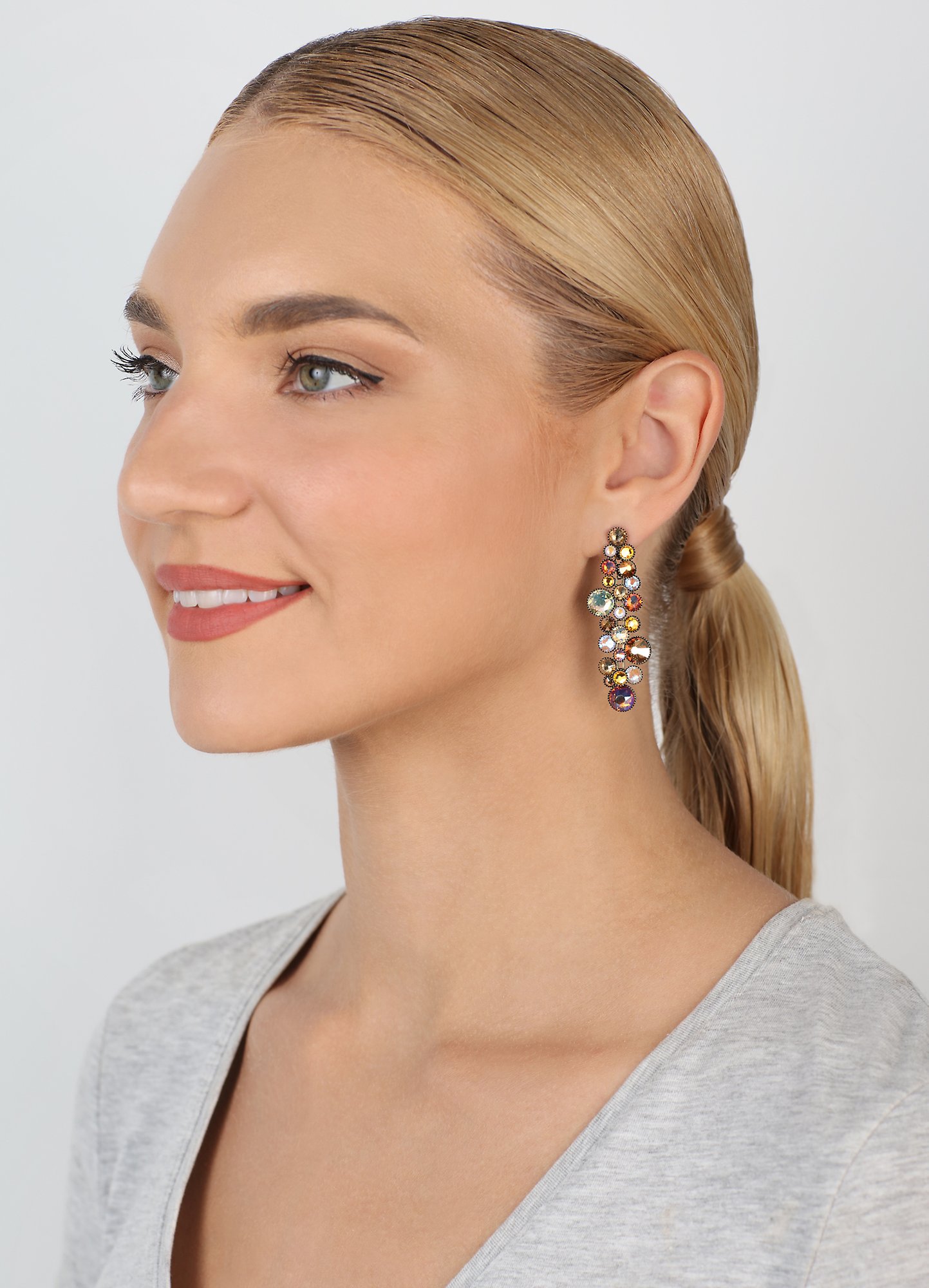 image for Earring Stud Dangling Water Cascade Brown / Yellow  