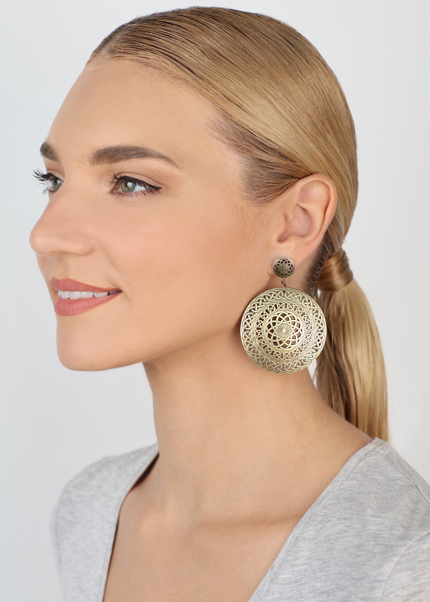 image for Earring stud dangling Shades of Light Brass  