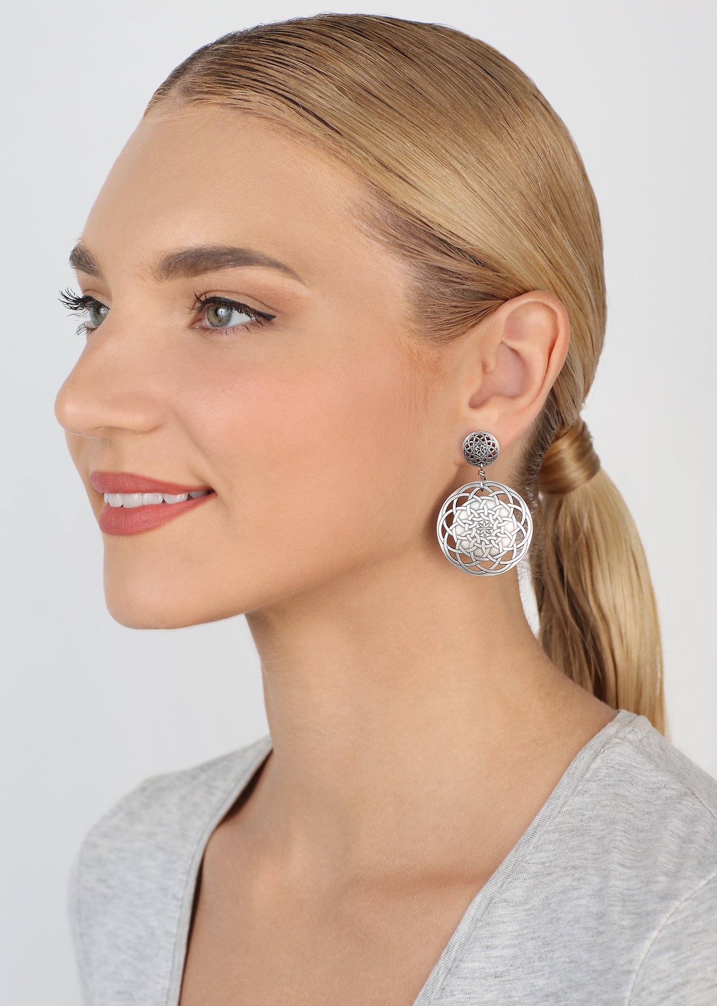 image for Earring Stud Dangling Shades of Light Silver  
