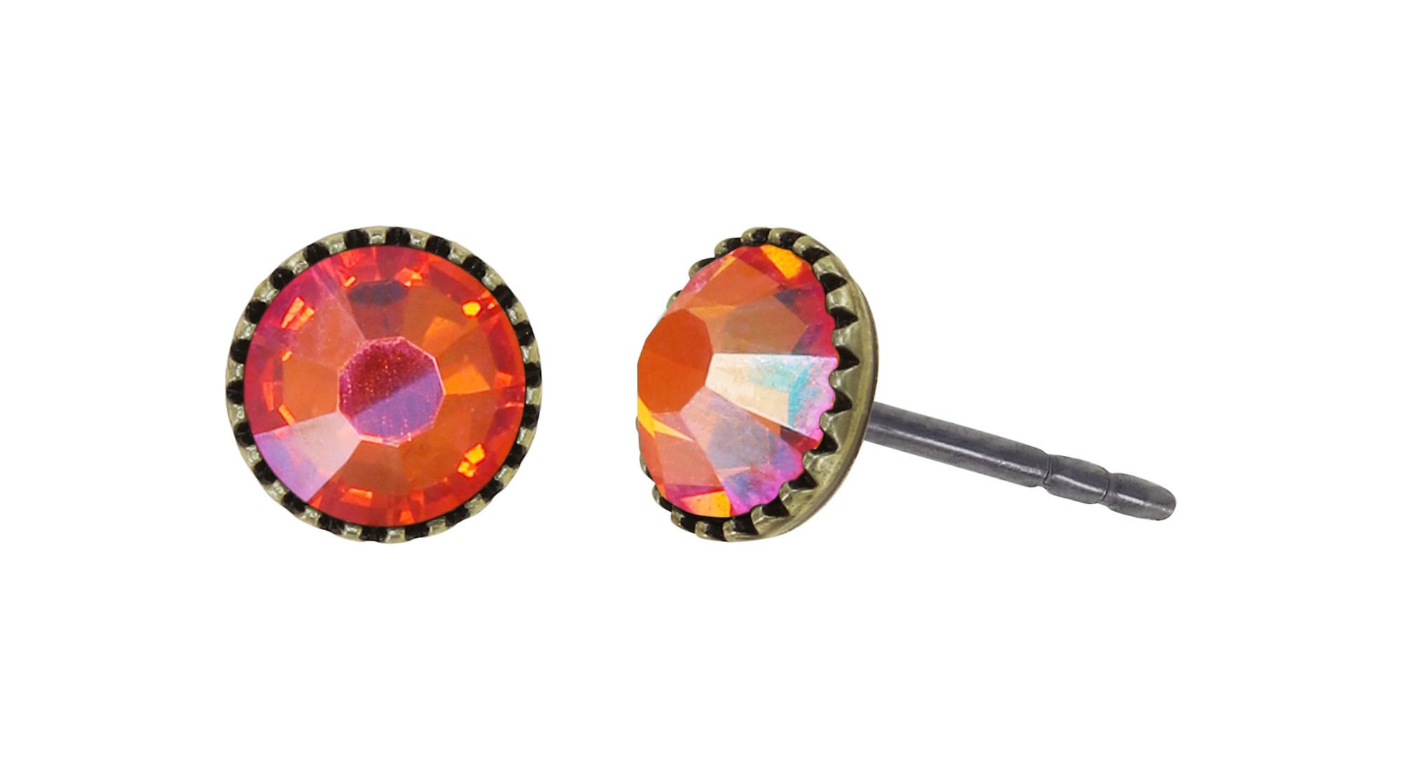 image pour Clou d'oreille plat Black Jack Orange crystal lava SS 20