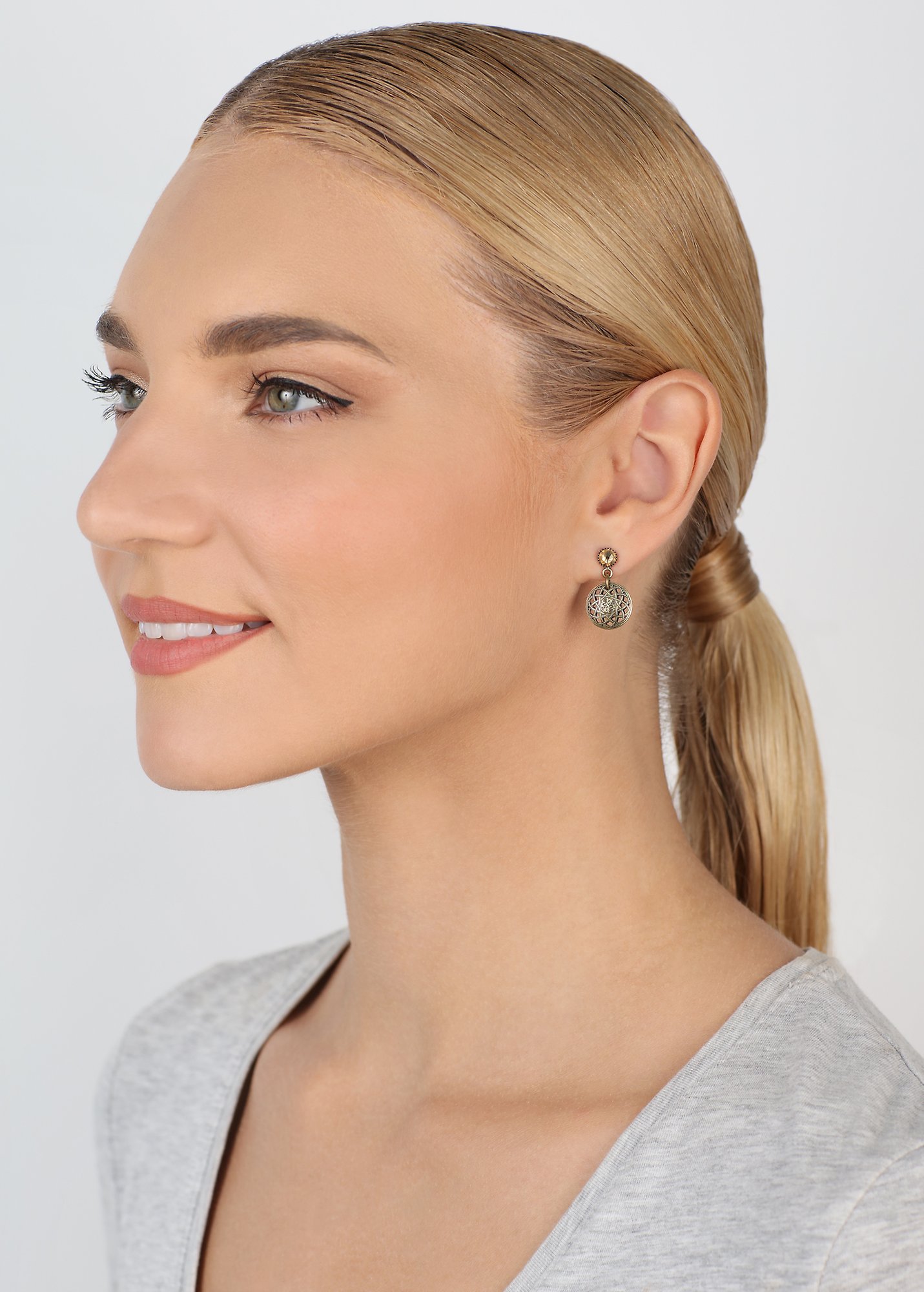 image for Earring Stud Dangling Shades of Light Brass  