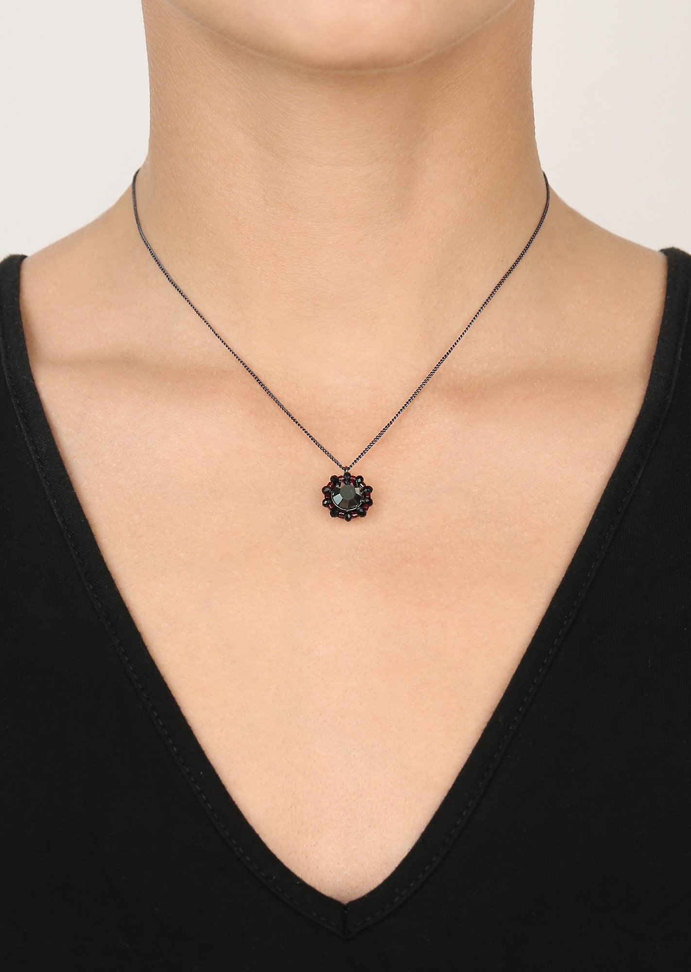 image for Necklace Pendant Heart Beat Black / Red  